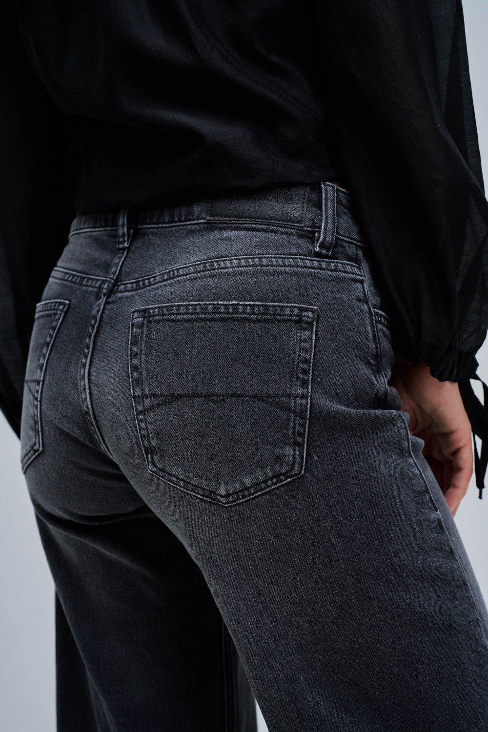 Low Rise Wide Jeans, Black, large image number 4