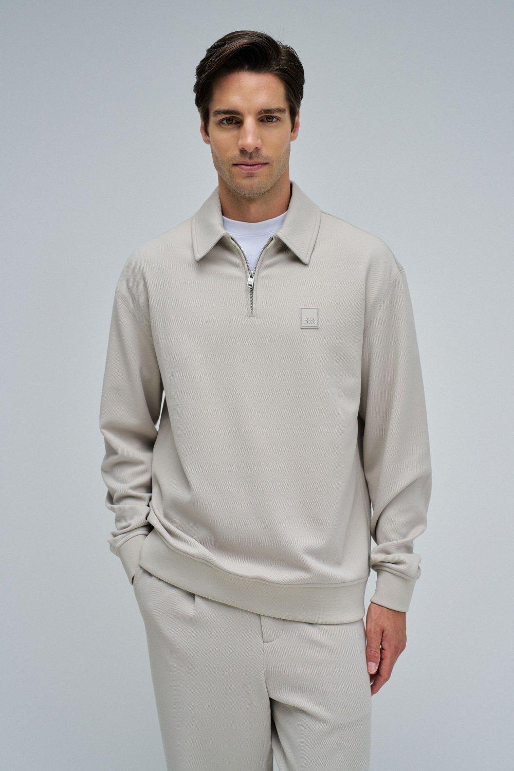 Sweatshirt With Half Zip, Cream, large image number 0