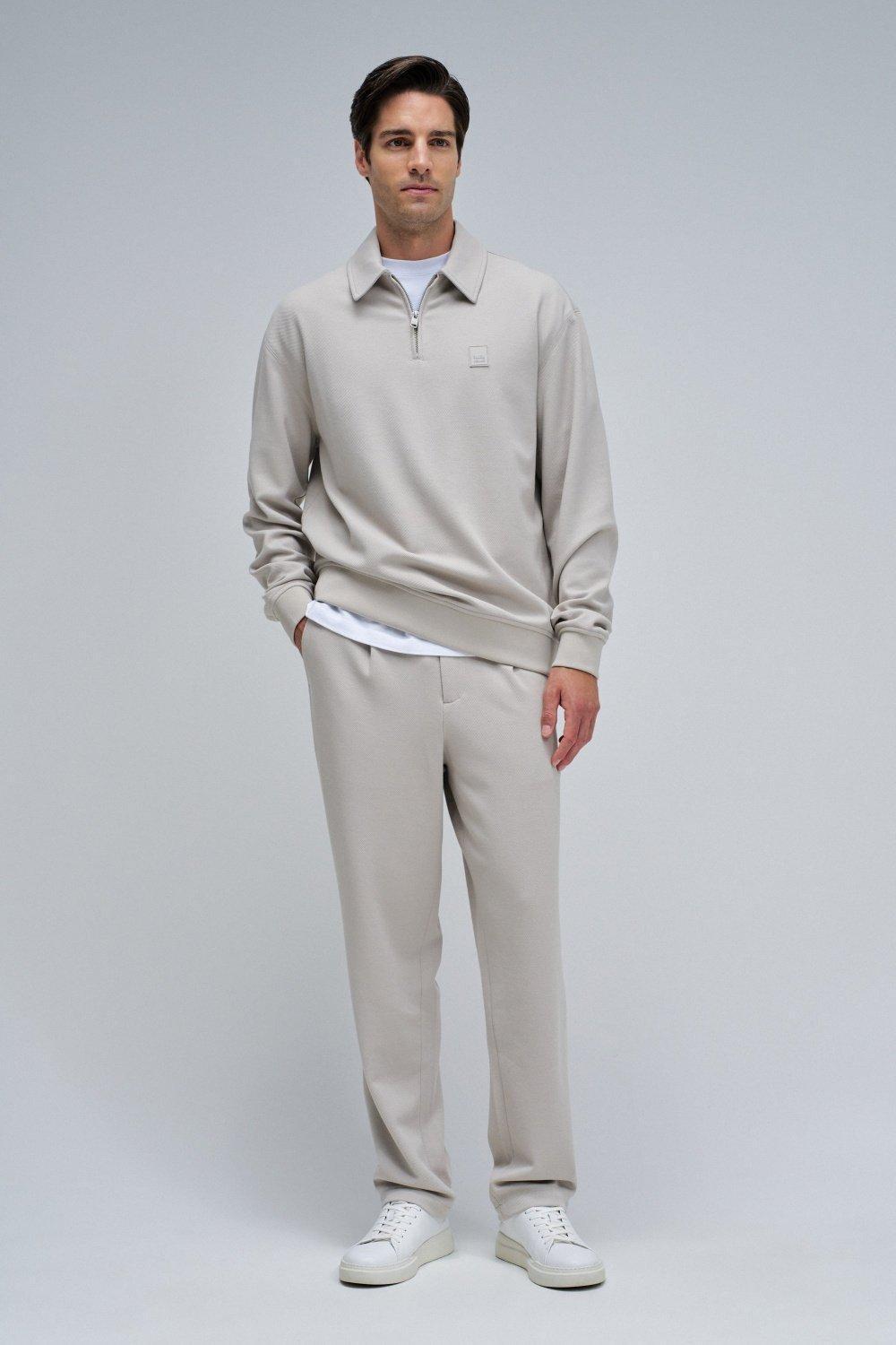 Sweatshirt With Half Zip, Cream, medium