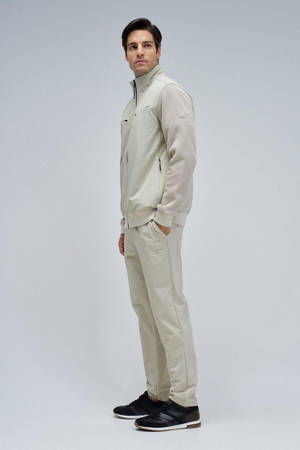 Padded Coat With Mixed Materials, Cream, medium