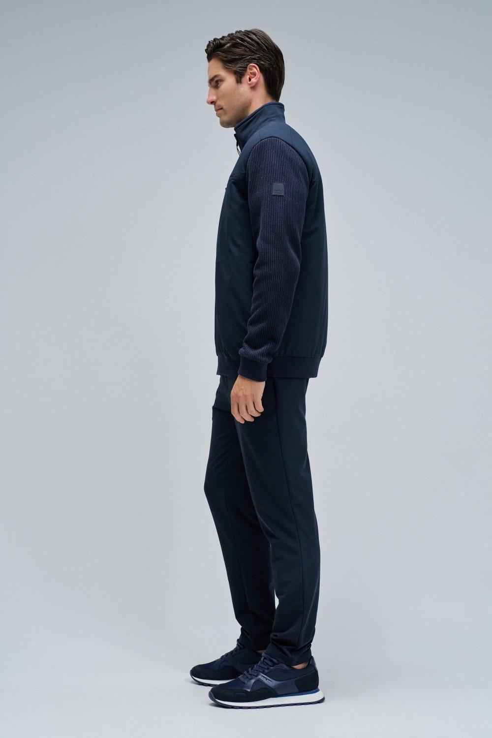 Padded Coat With Mixed Materials, Navy, medium