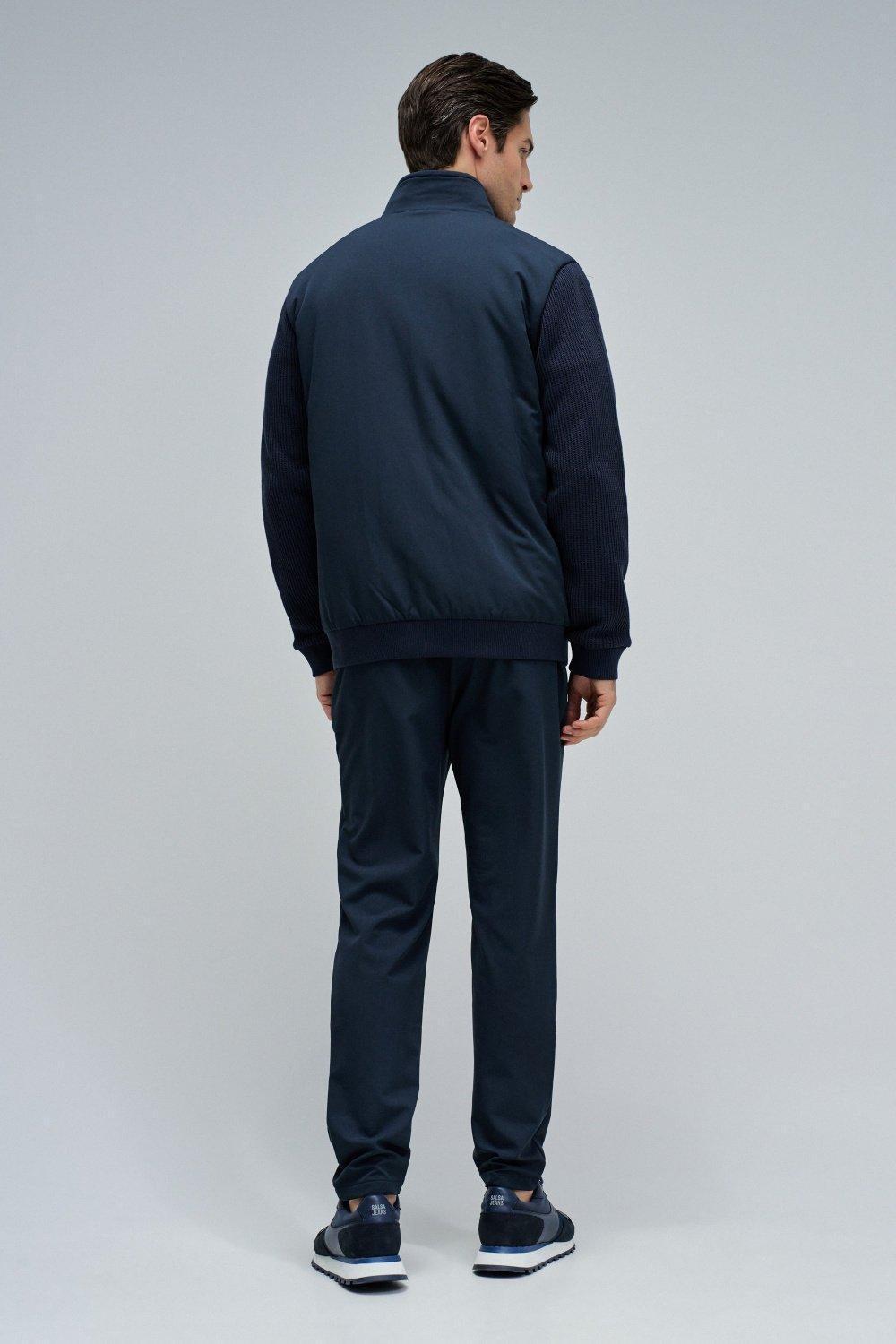 Padded Coat With Mixed Materials, Navy, large image number 3