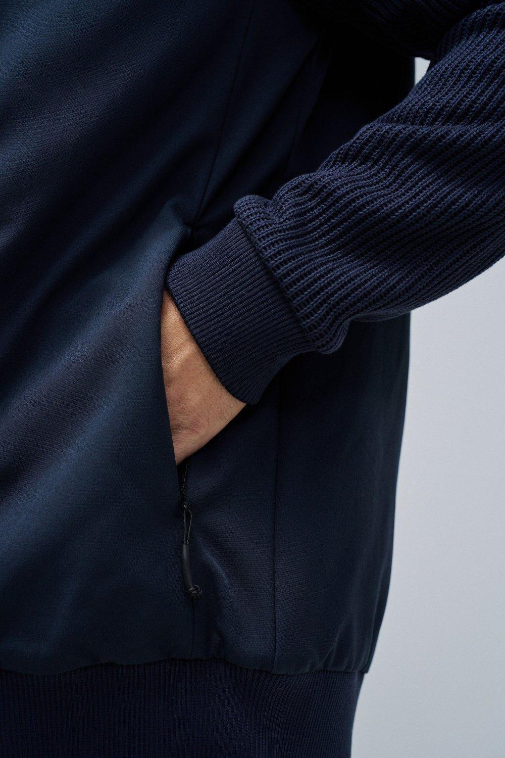 Padded Coat With Mixed Materials, Navy, large image number 4