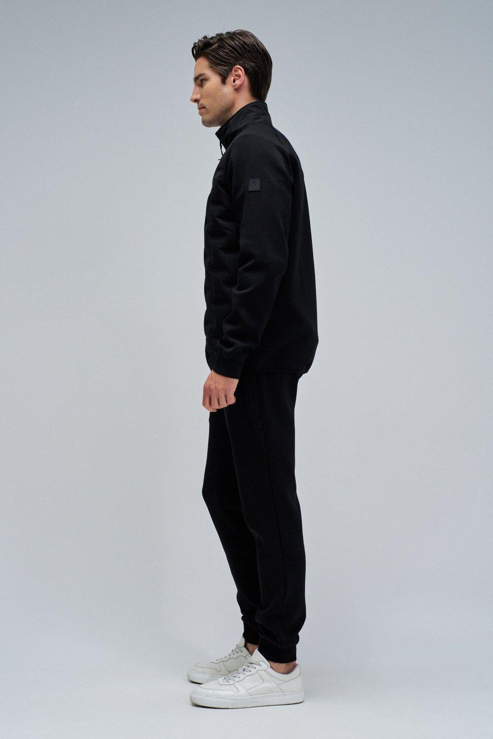 Padded Coat With Mixed Materials, Black, medium