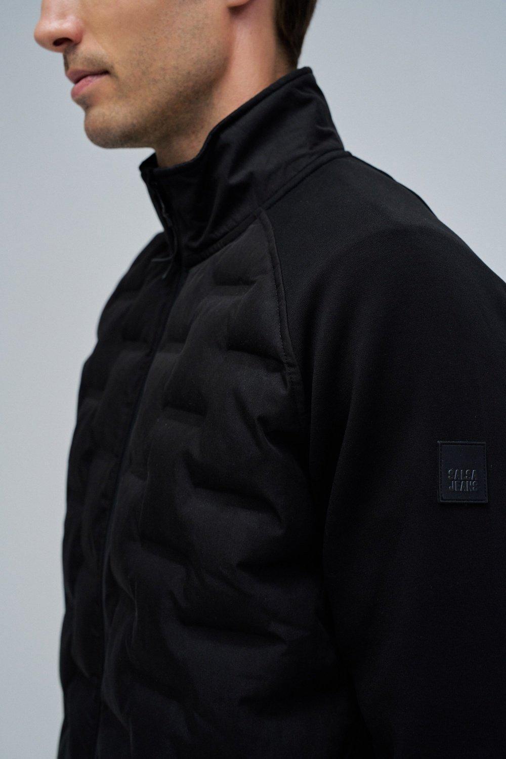 Padded Coat With Mixed Materials, Black, large image number 4
