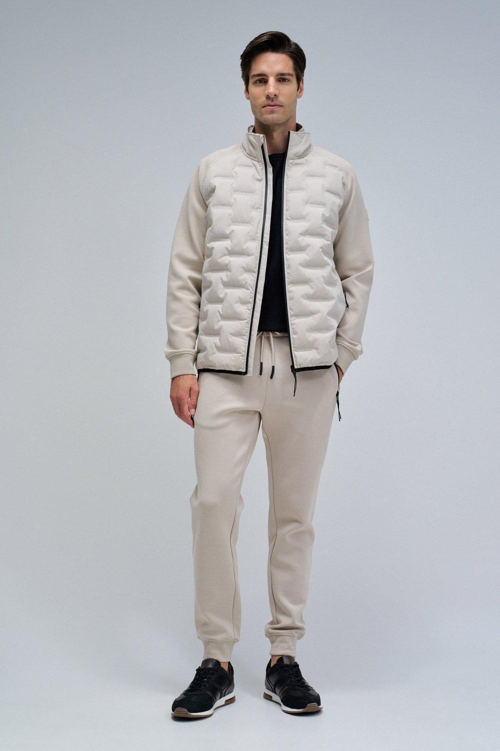 Padded Coat With Mixed Materials, Cream, medium