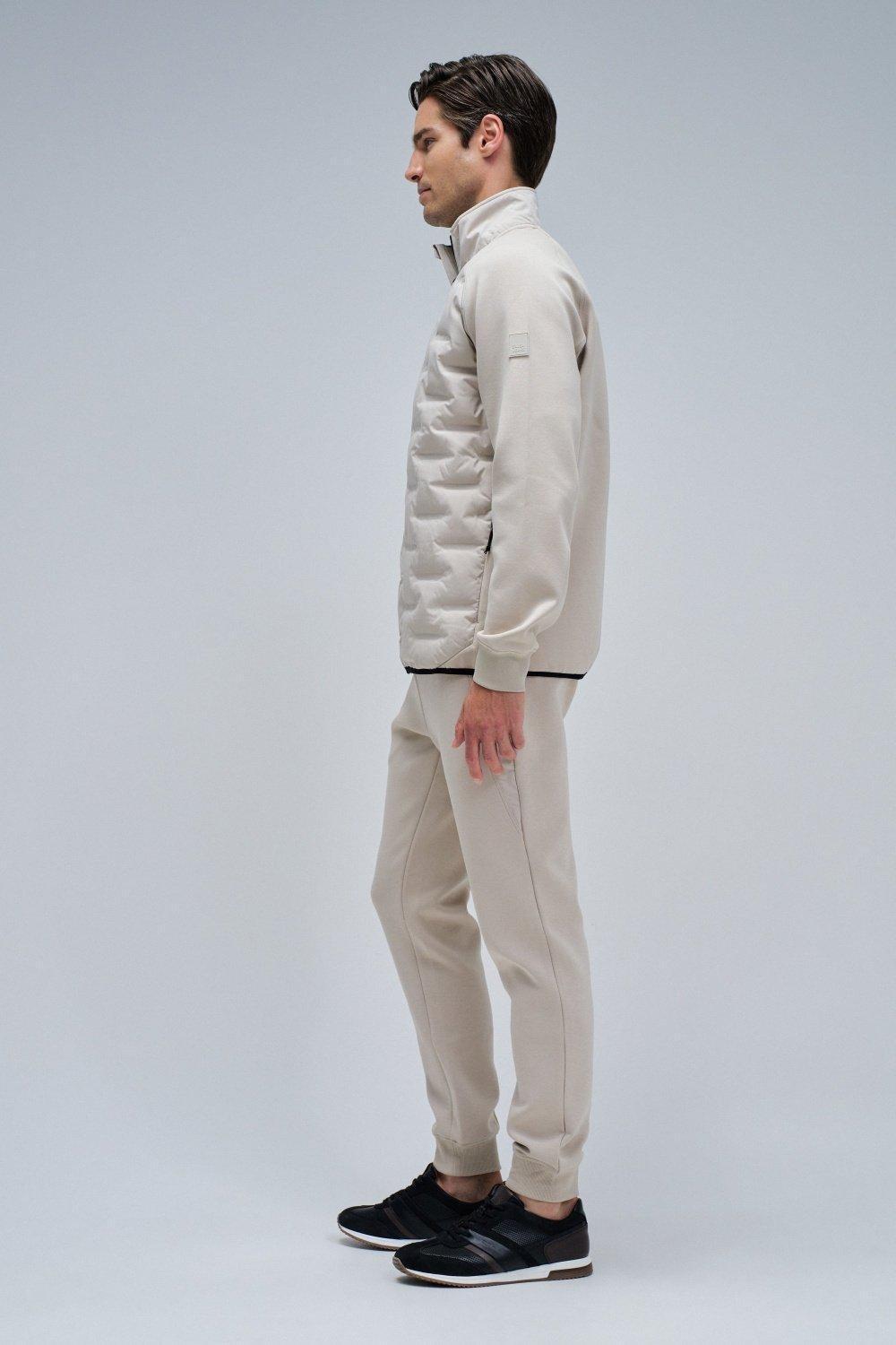 Padded Coat With Mixed Materials, Navy, medium