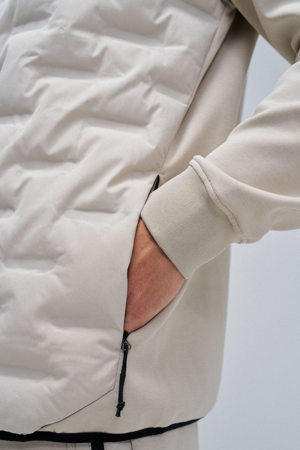 Padded Coat With Mixed Materials, Cream, large image number 4