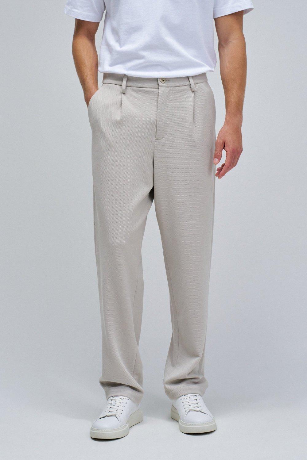 Chino Trousers In Knitted Fabric, Cream, medium