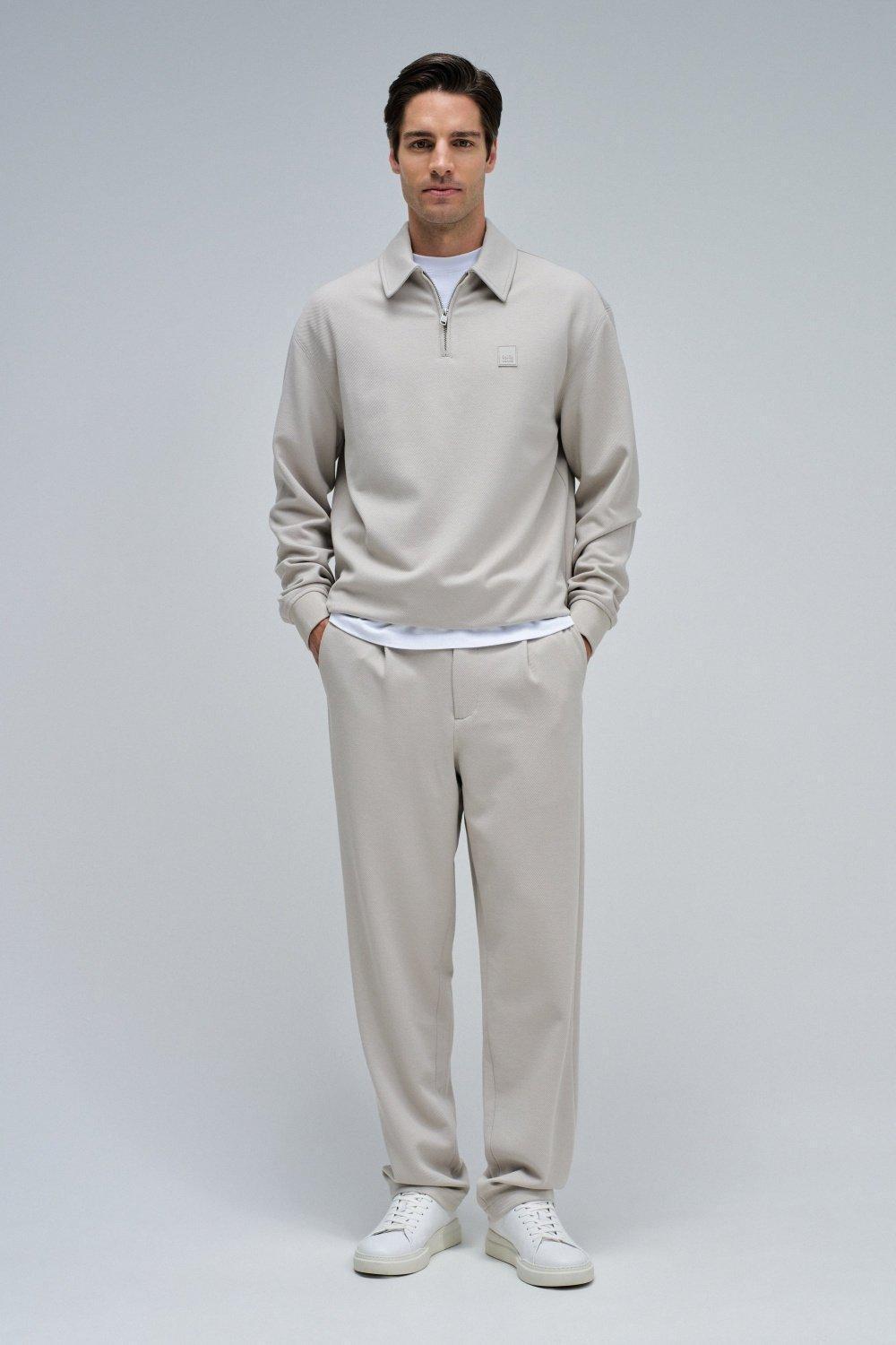 Chino Trousers In Knitted Fabric, Cream, large image number 1