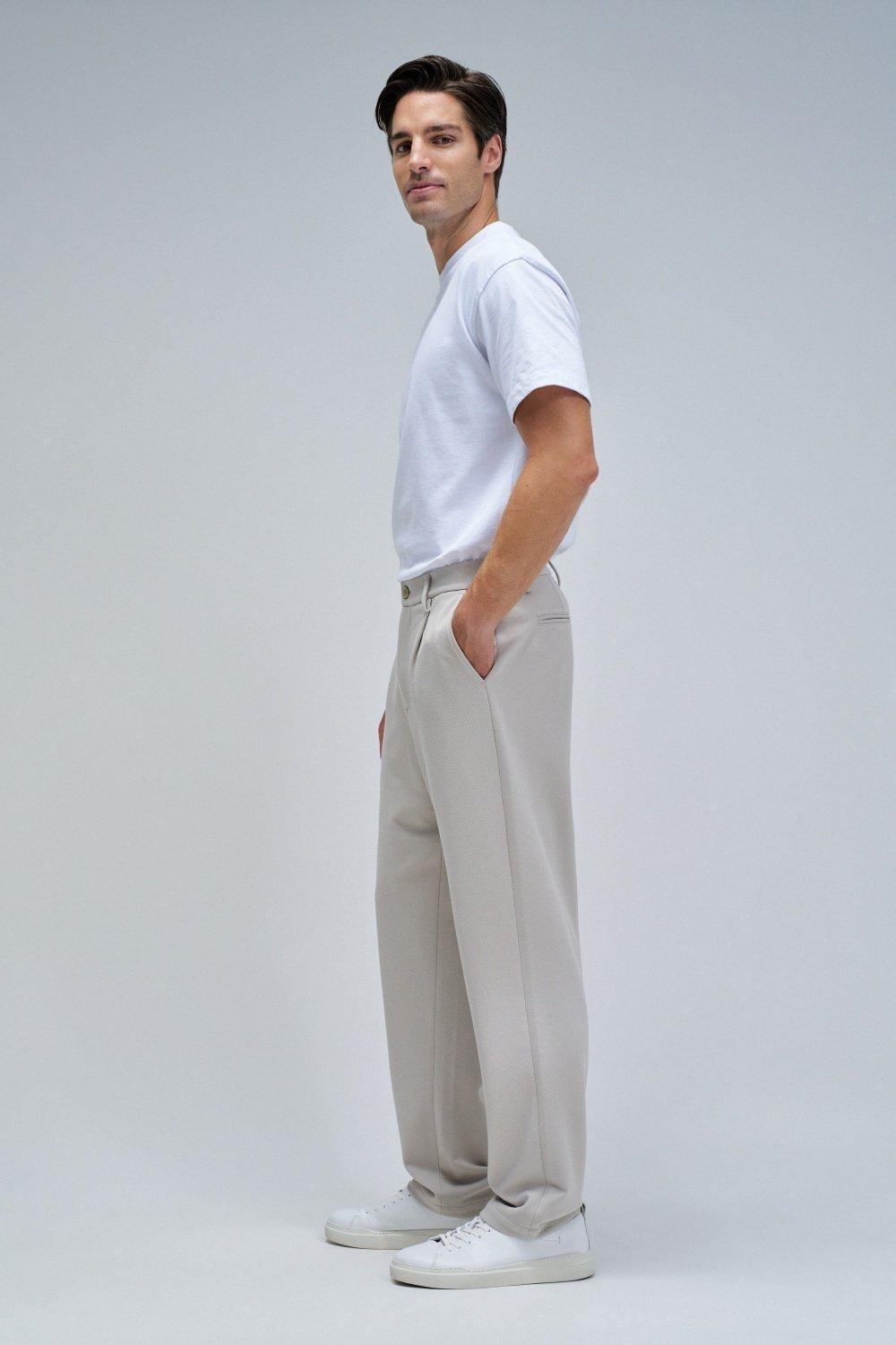 Chino Trousers In Knitted Fabric, Cream, medium