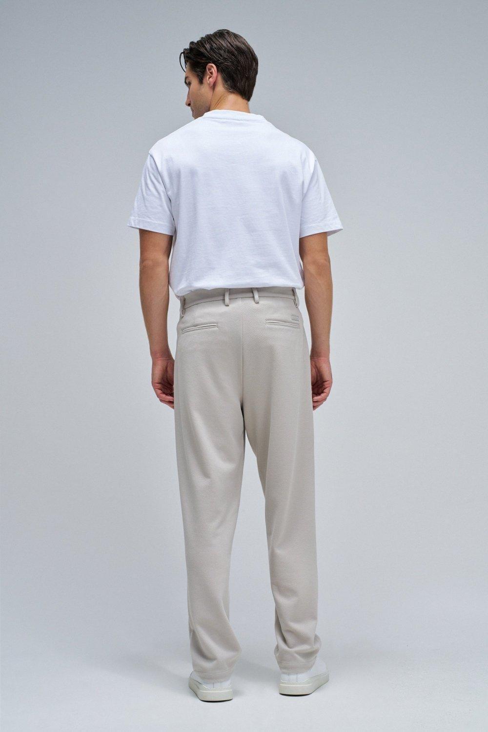 Chino Trousers In Knitted Fabric, Cream, large image number 3