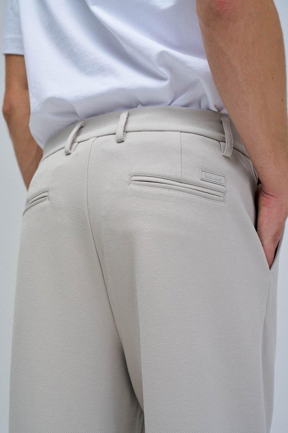Chino Trousers In Knitted Fabric, Cream, large image number 4