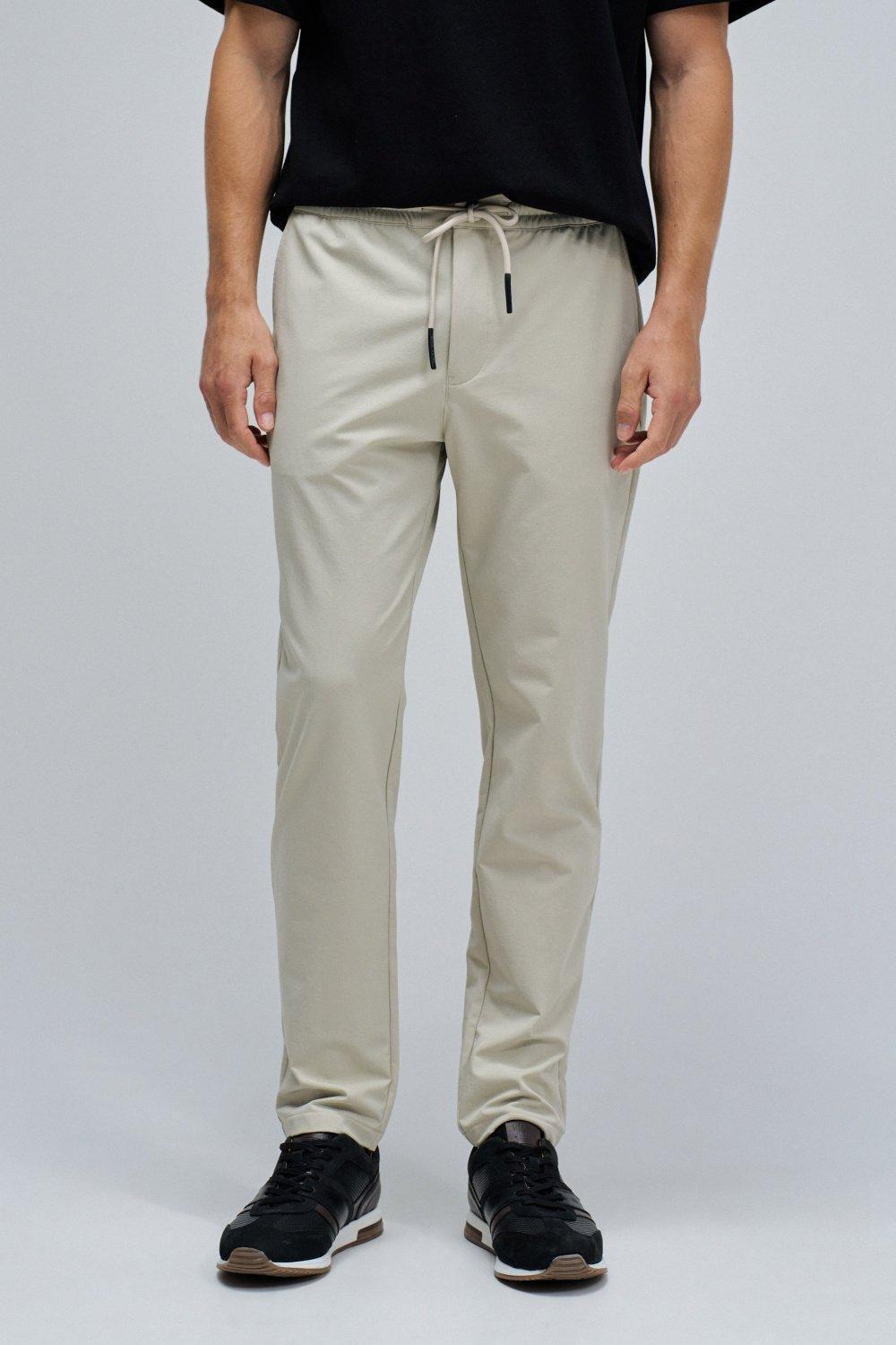 Slim Fit Joggers Trousers In Fabric, Cream, large image number 0