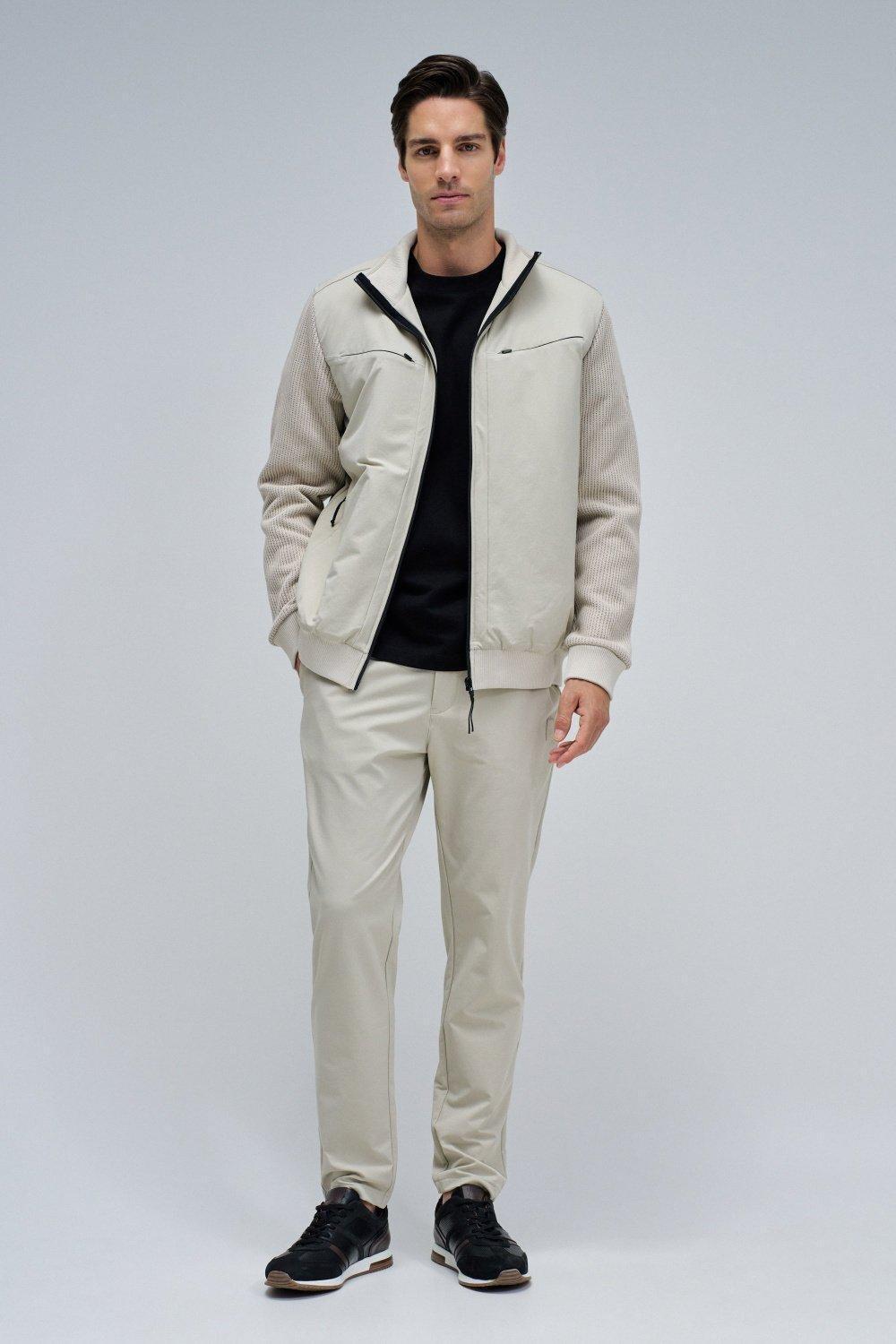 Slim Fit Joggers Trousers In Fabric, Cream, large image number 1