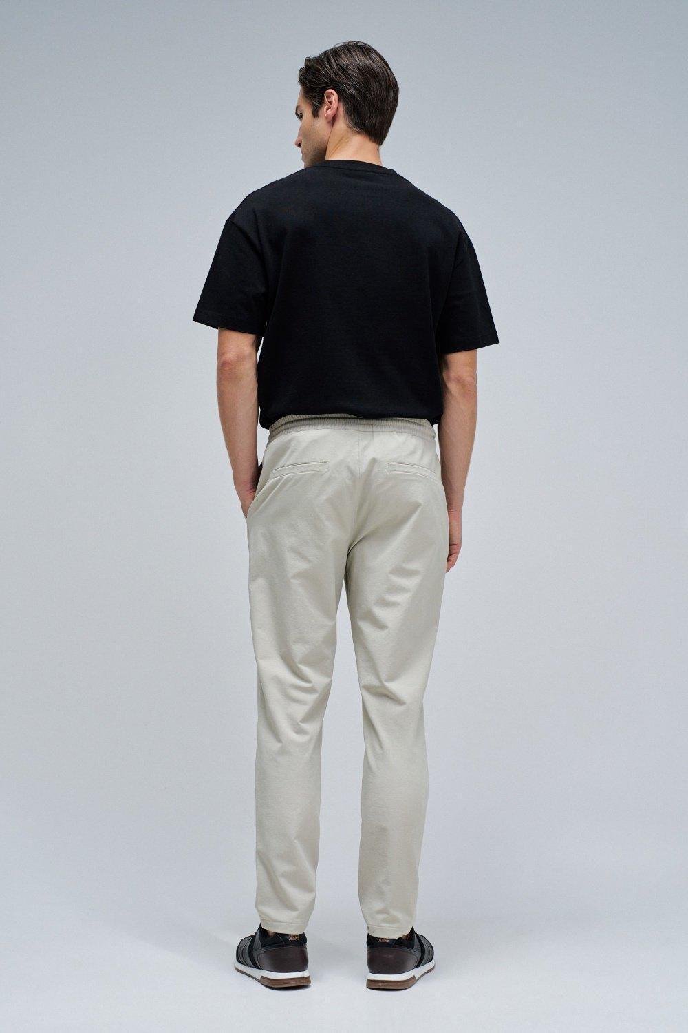 Slim Fit Joggers Trousers In Fabric, Cream, large image number 3