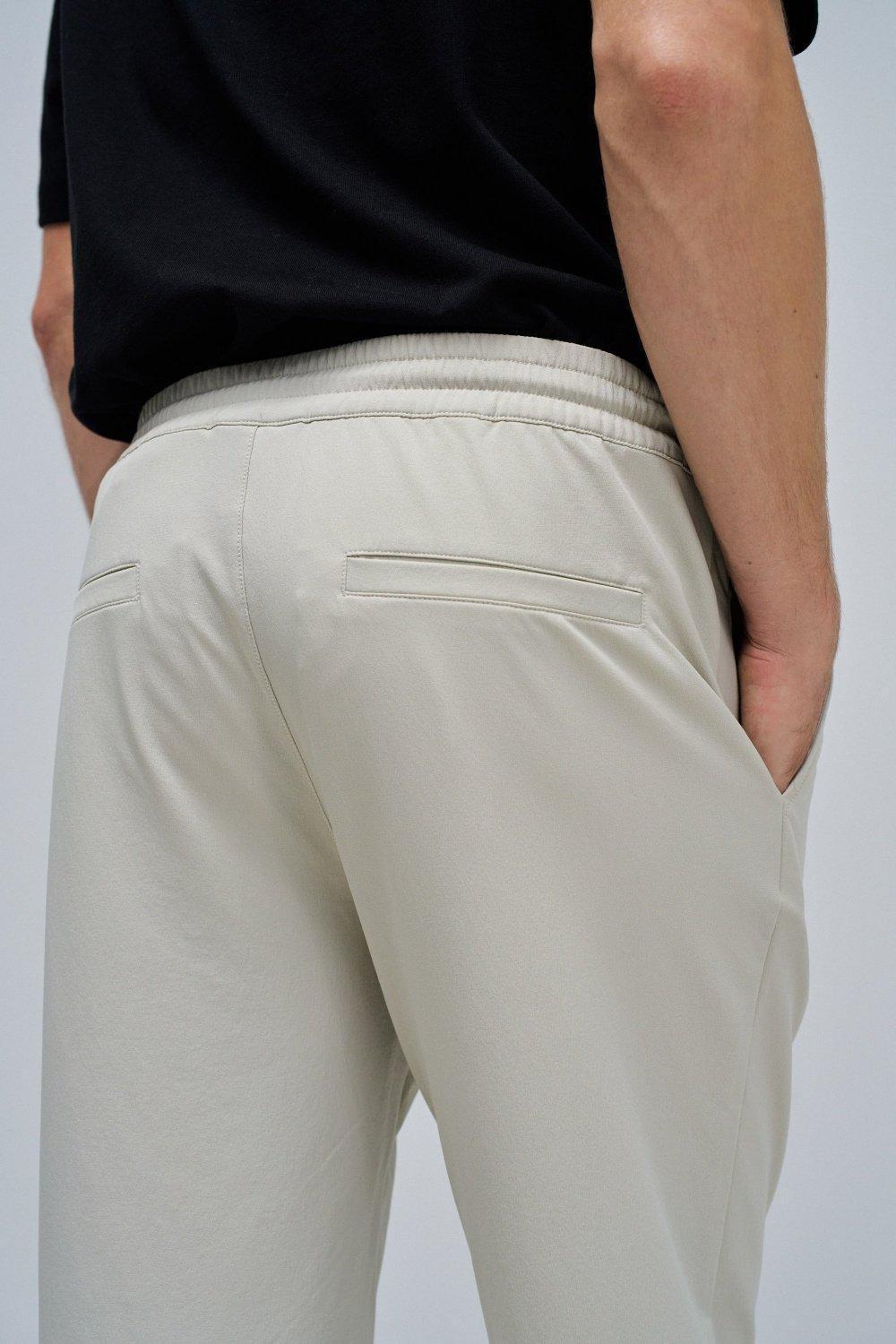 Slim Fit Joggers Trousers In Fabric, Cream, large image number 4