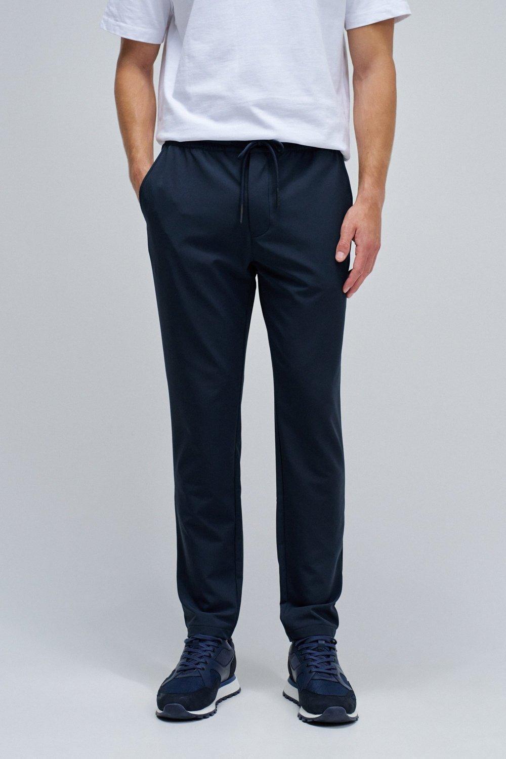 Slim Fit Joggers Trousers In Fabric, Navy, medium