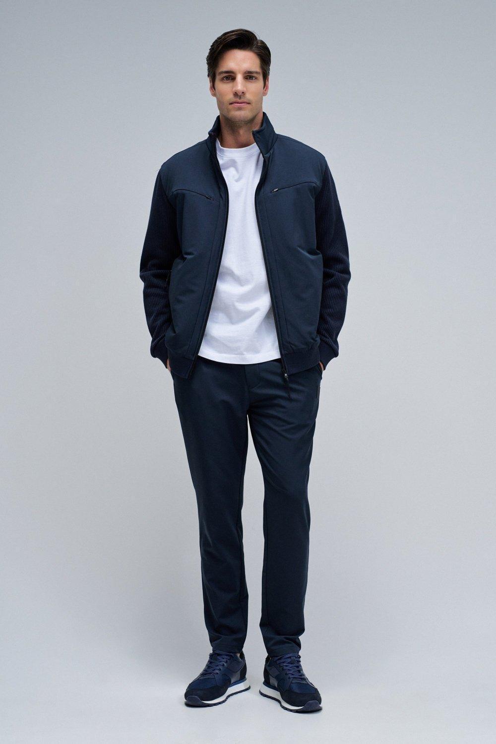 Slim Fit Joggers Trousers In Fabric, Navy, medium