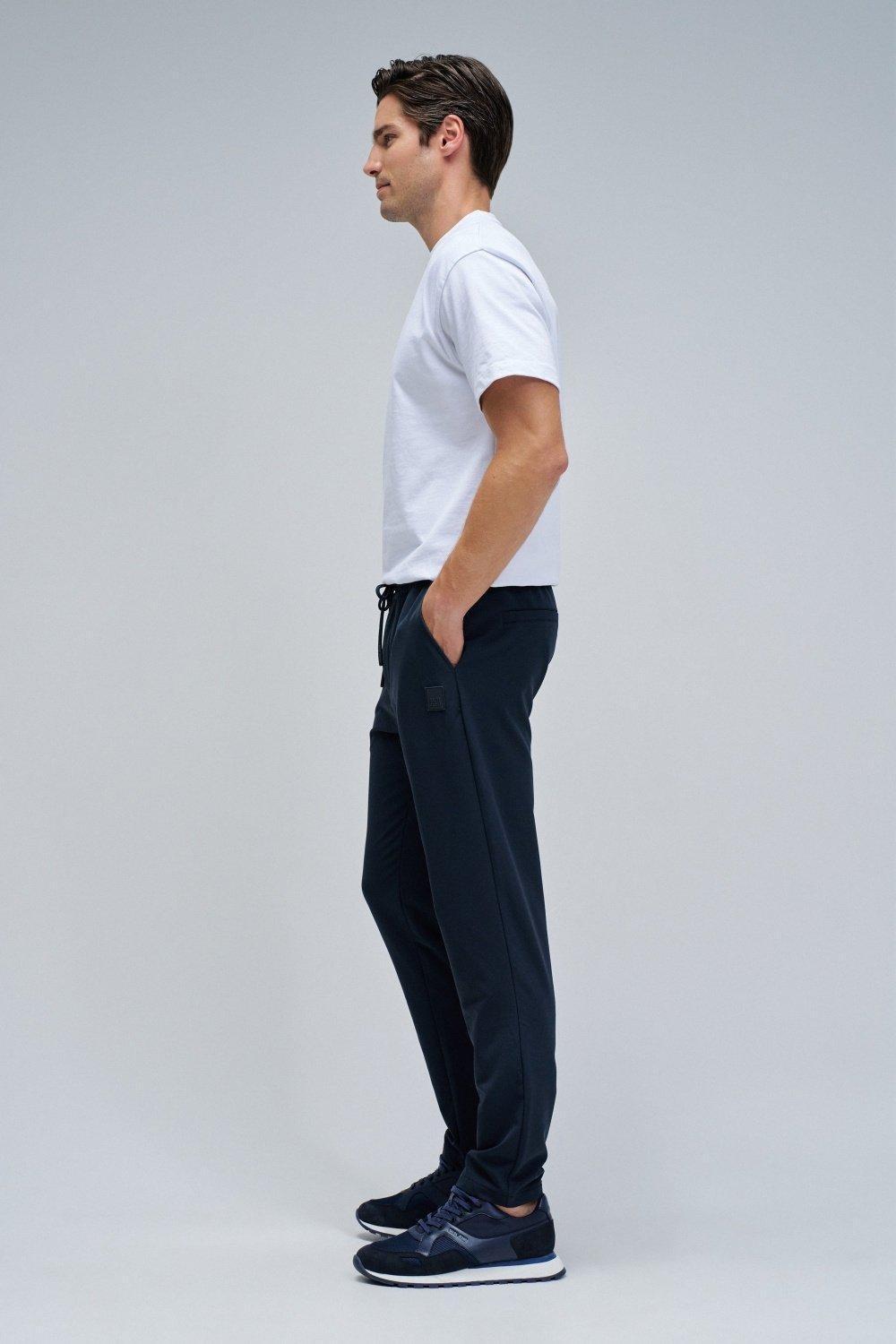 Slim Fit Joggers Trousers In Fabric, Navy, medium