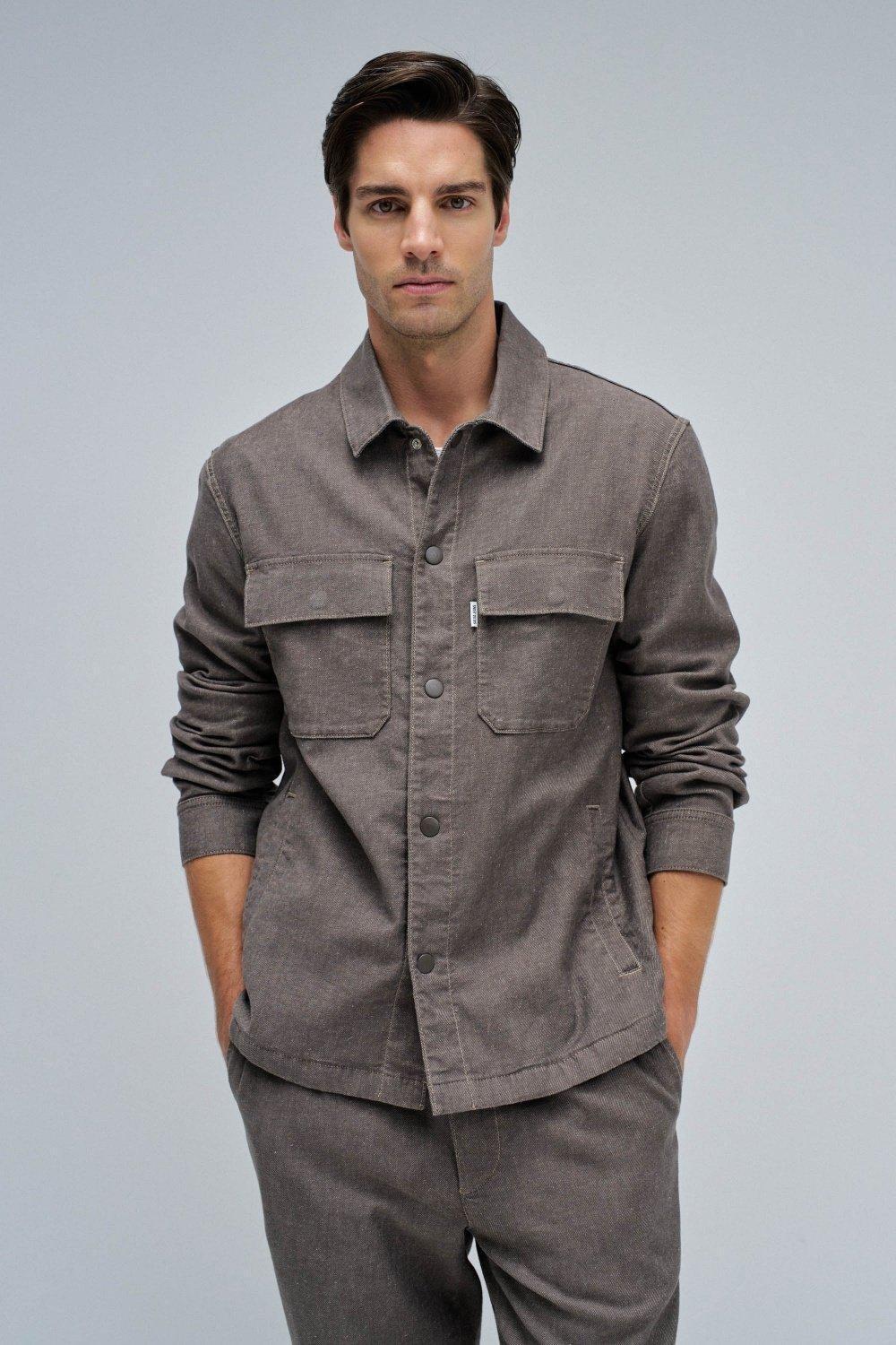 Linen Shirt Jacket, Brown, medium