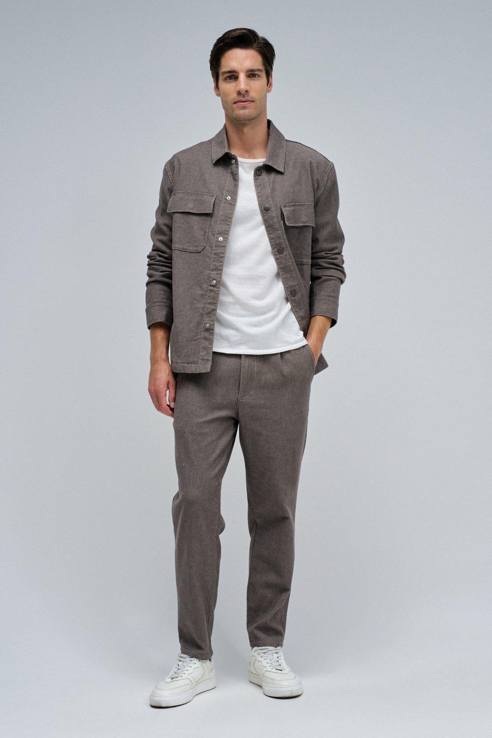Linen Shirt Jacket, Brown, medium