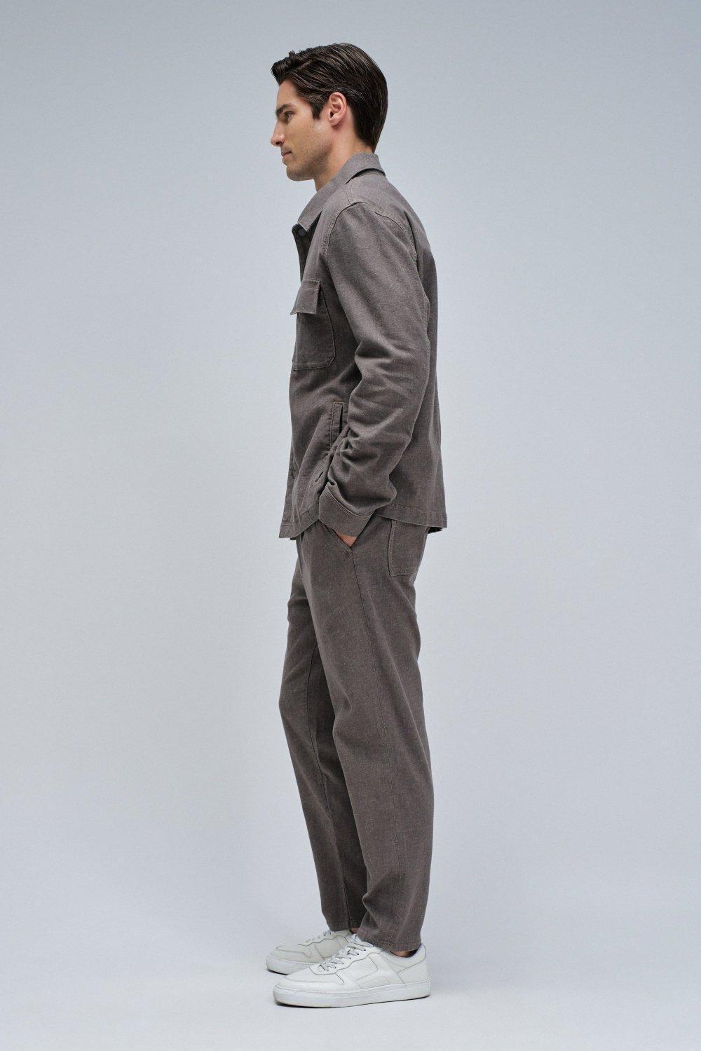 Linen Shirt Jacket, Brown, medium