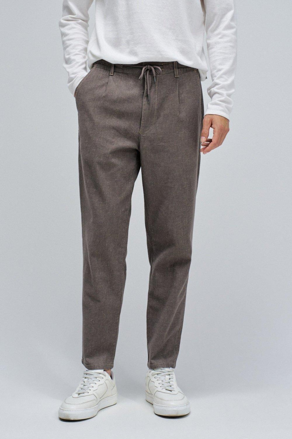 Joggers Regular Fit Trousers With Linen&nbsp;, Brown, medium