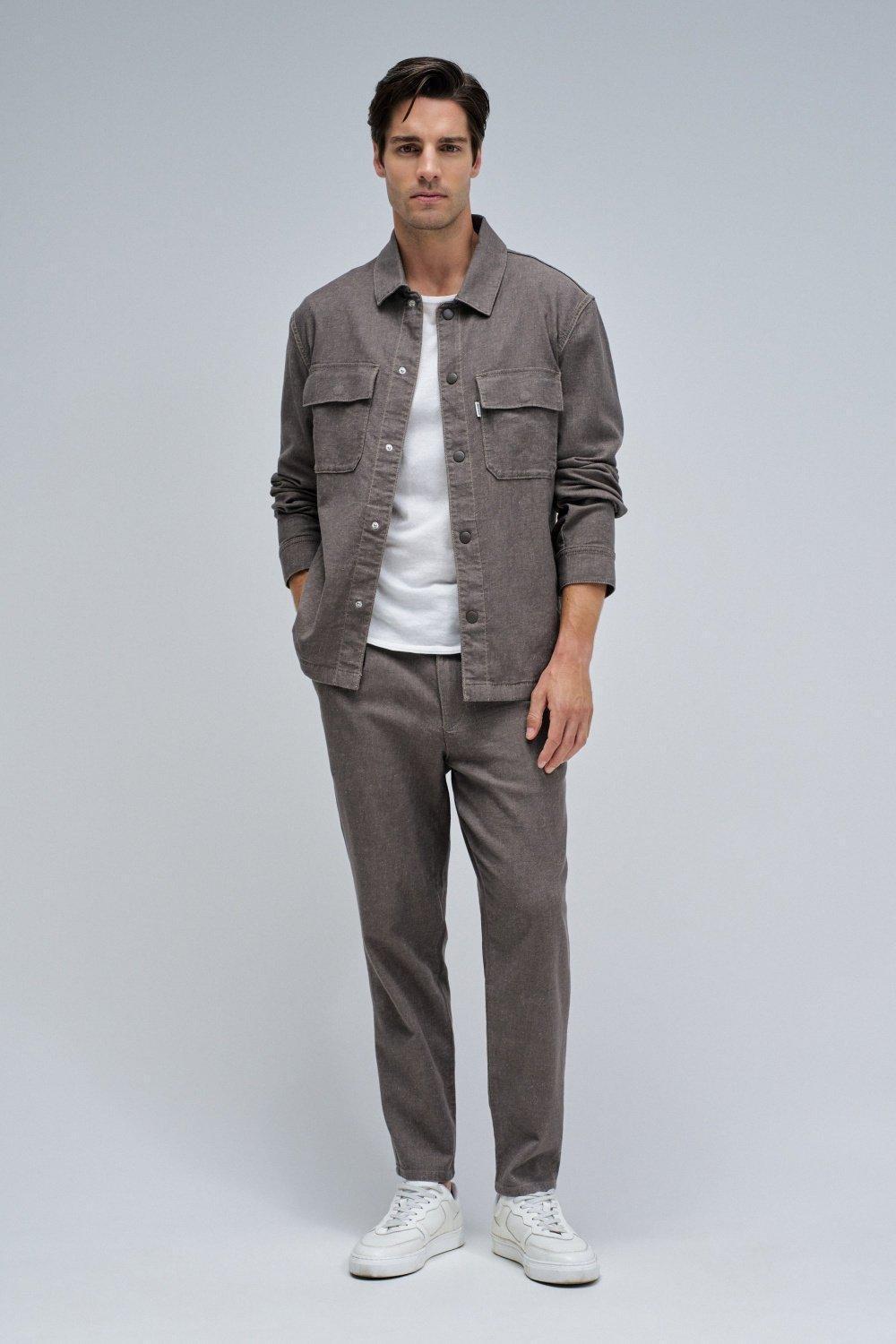 Joggers Regular Fit Trousers With Linen&nbsp;, Brown, medium