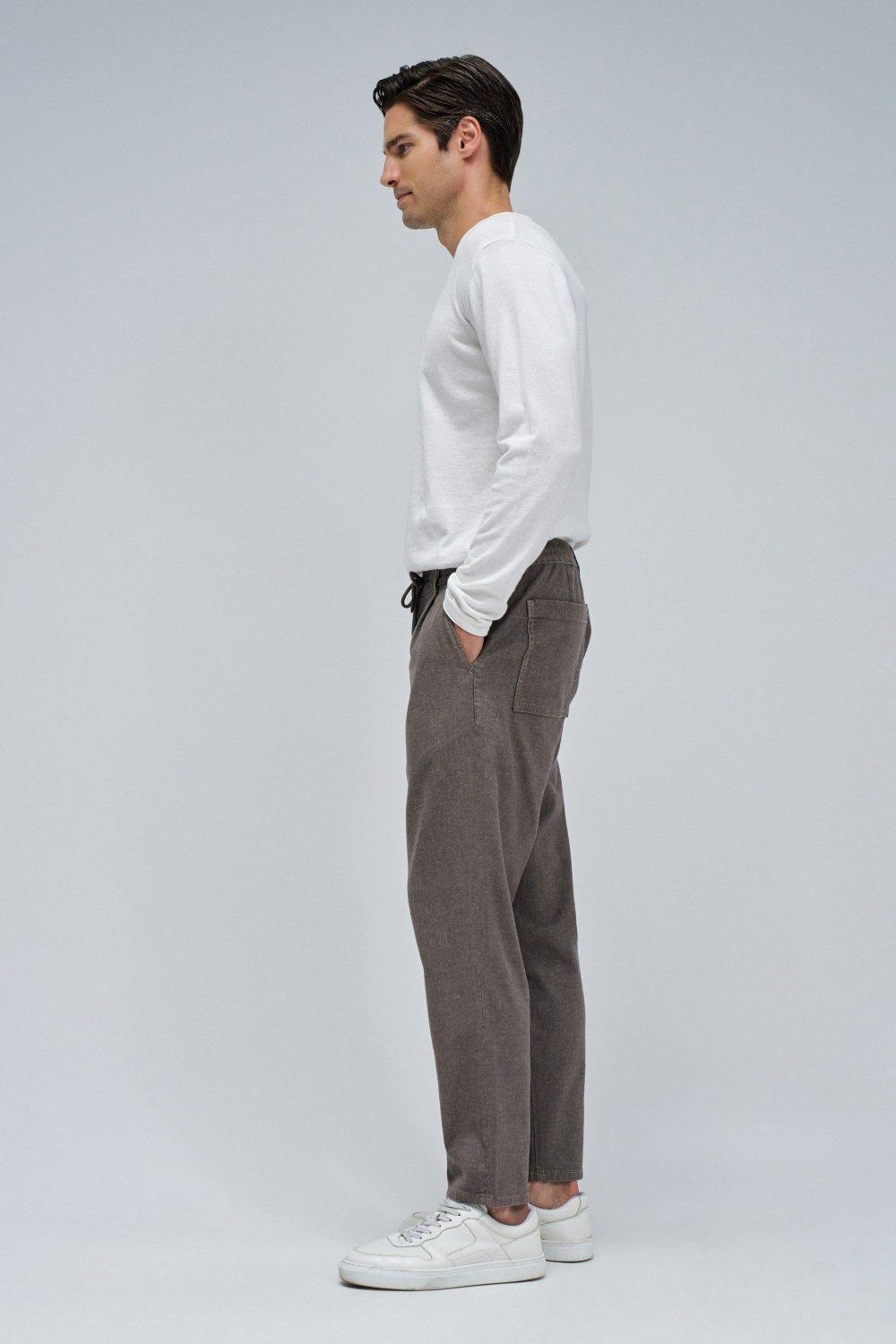 Joggers Regular Fit Trousers With Linen&nbsp;, Brown, medium