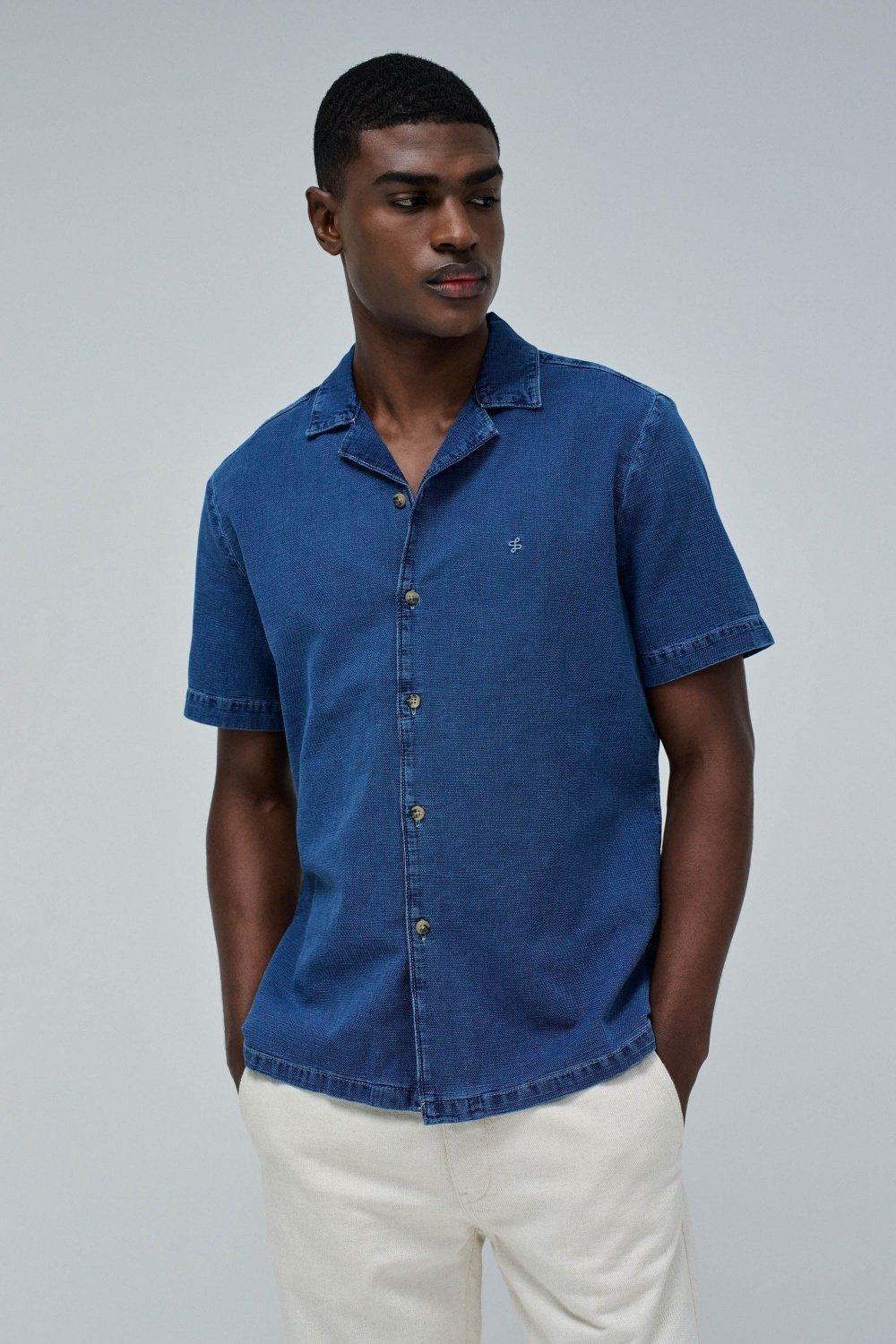 Shirt With Linen Blend, Blue, large image number 0