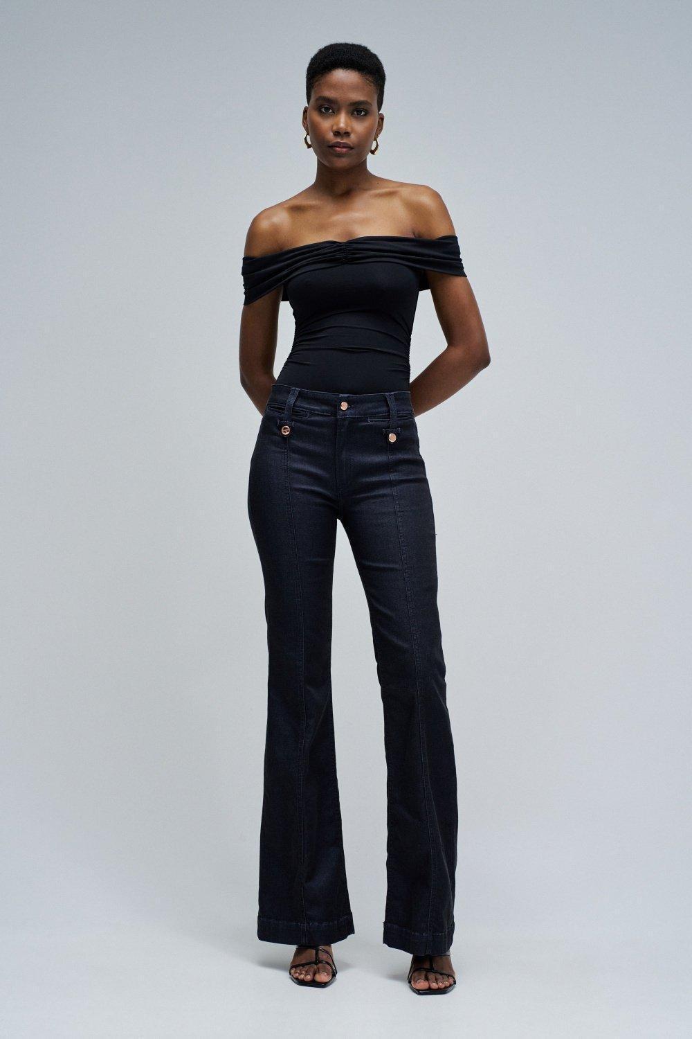 Destiny Push Up Flare Jeans, Dark Blue, medium