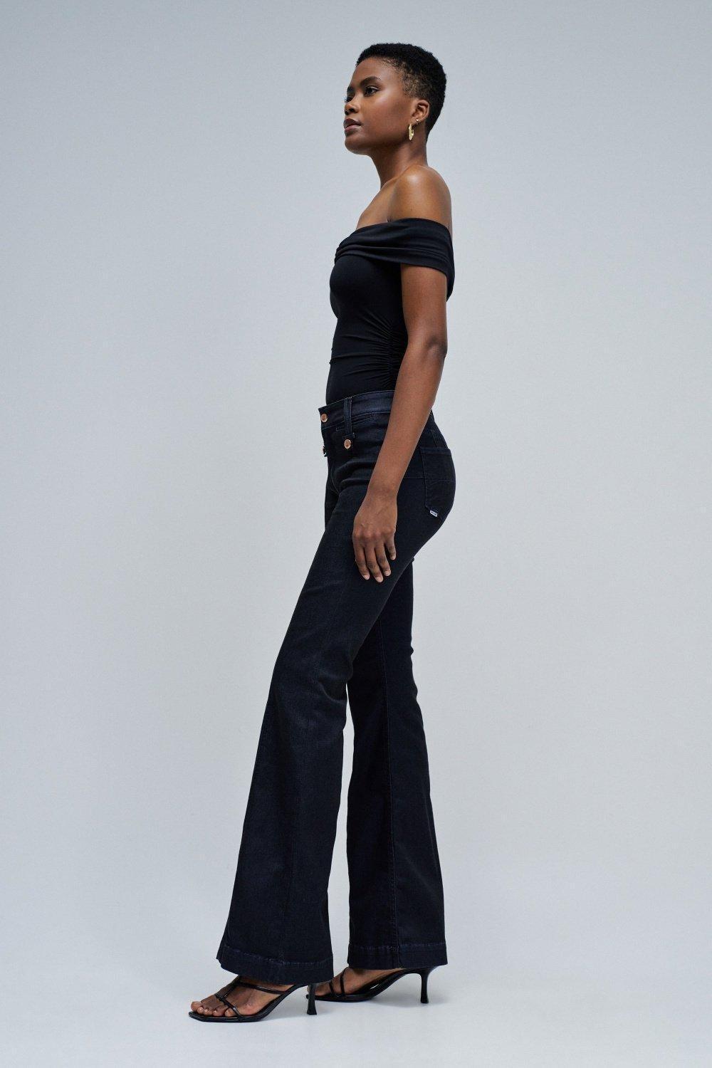 Destiny Push Up Flare Jeans, Dark Blue, medium