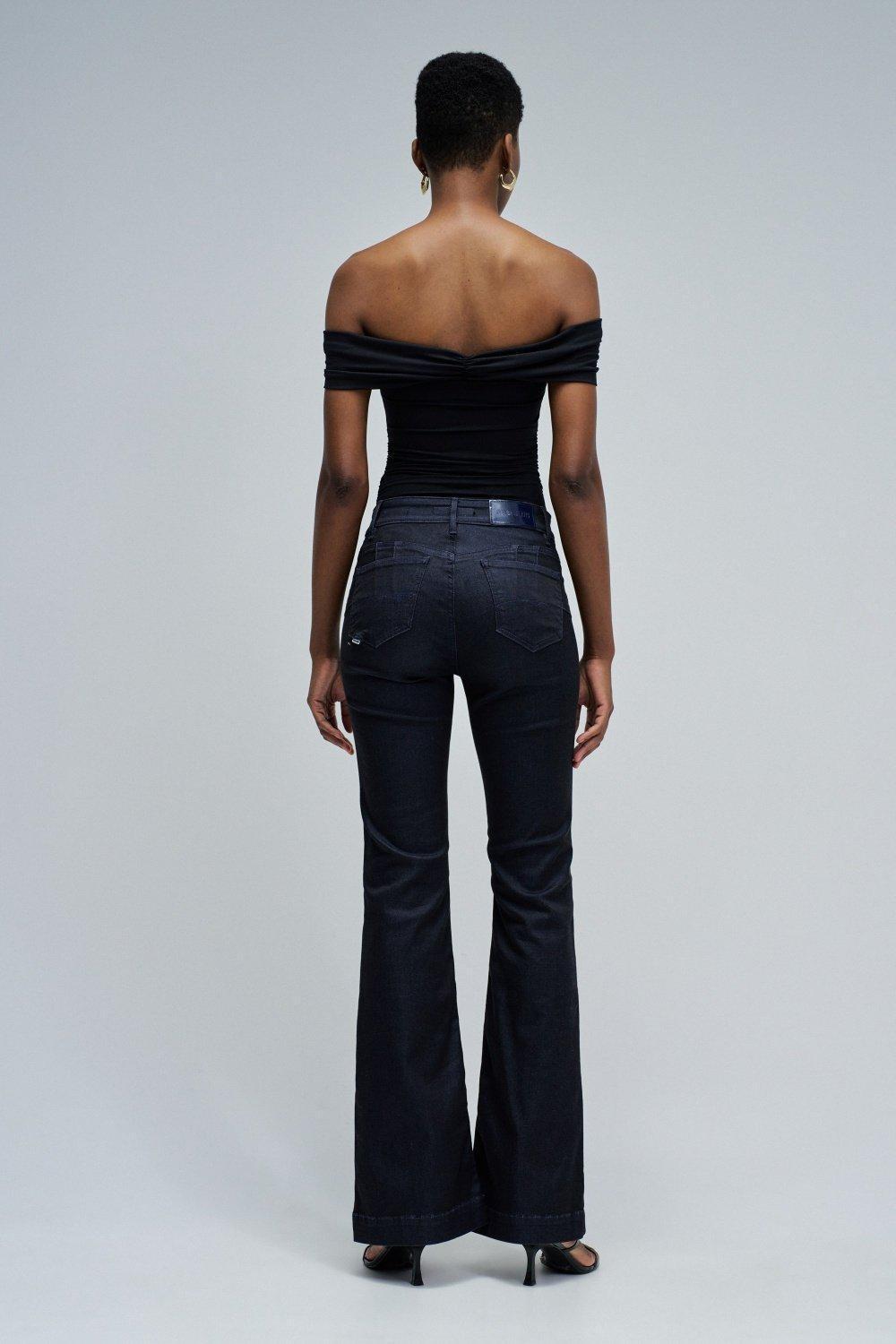 Destiny Push Up Flare Jeans, Dark Blue, large image number 3