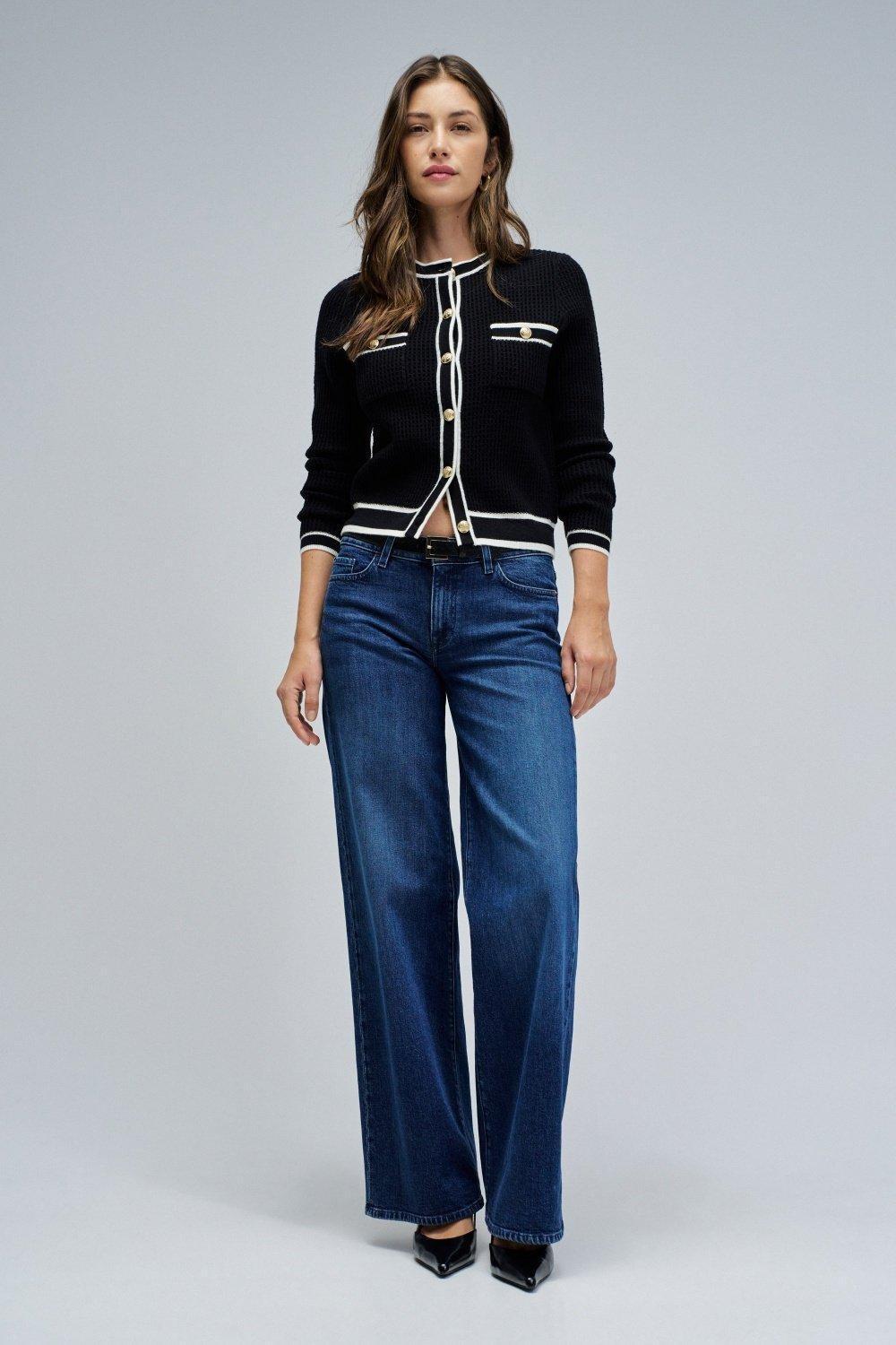 Low Rise Wide Jeans , Navy, large image number 1