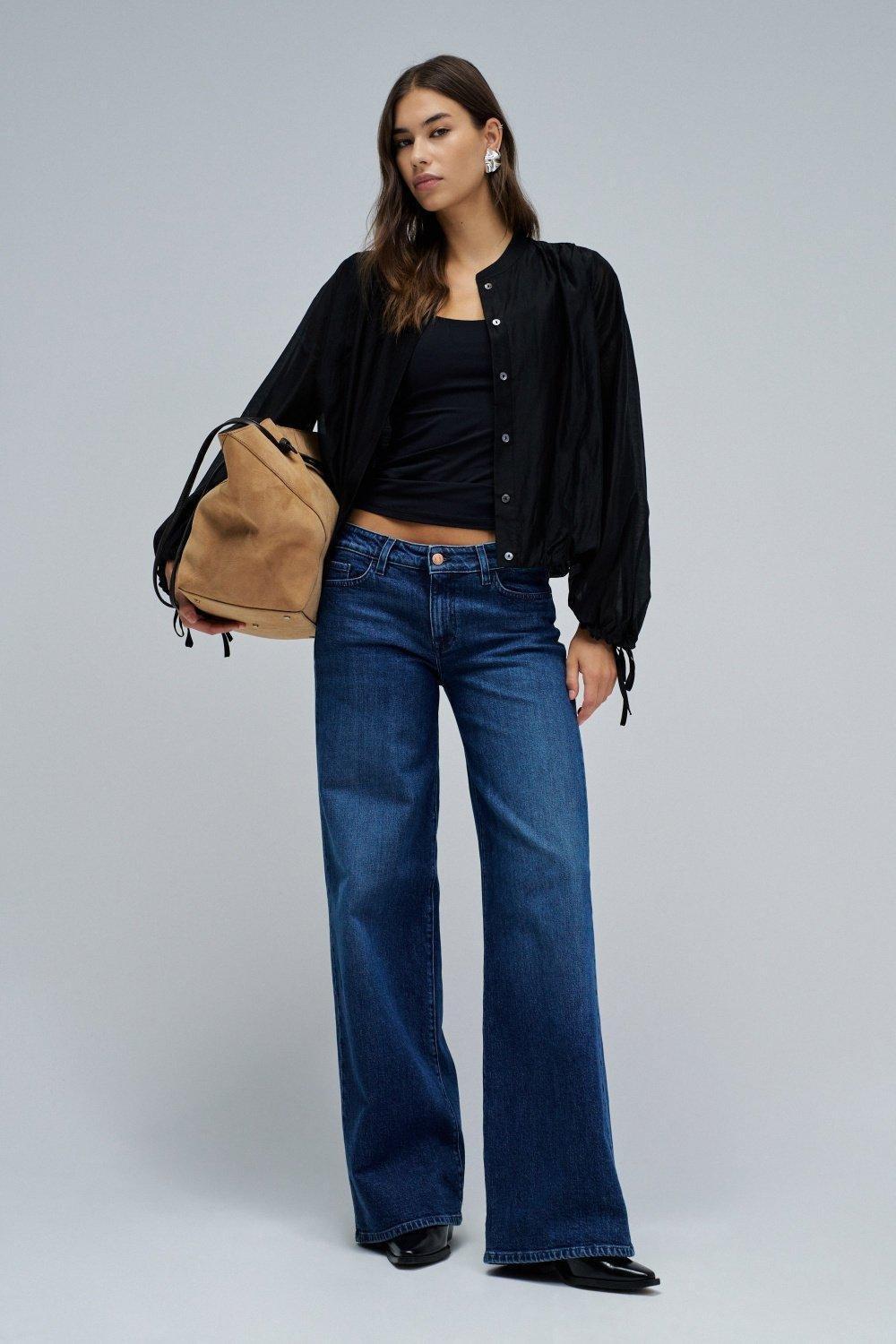Low Rise Wide Jeans, Navy, medium