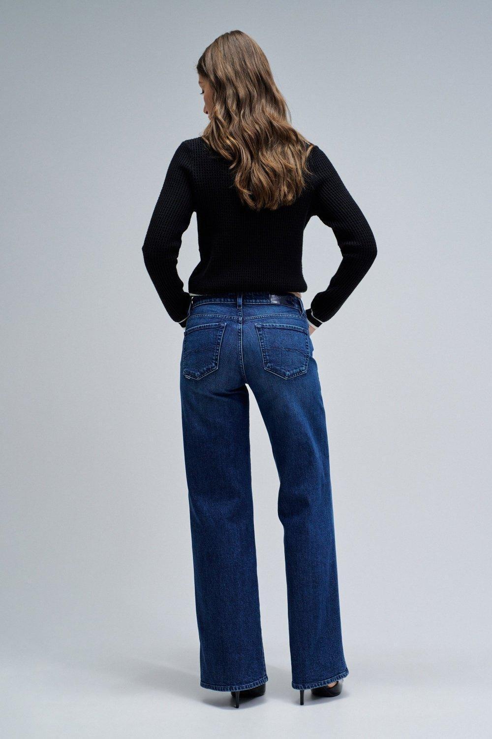 Low Rise Wide Jeans , Navy, large image number 3