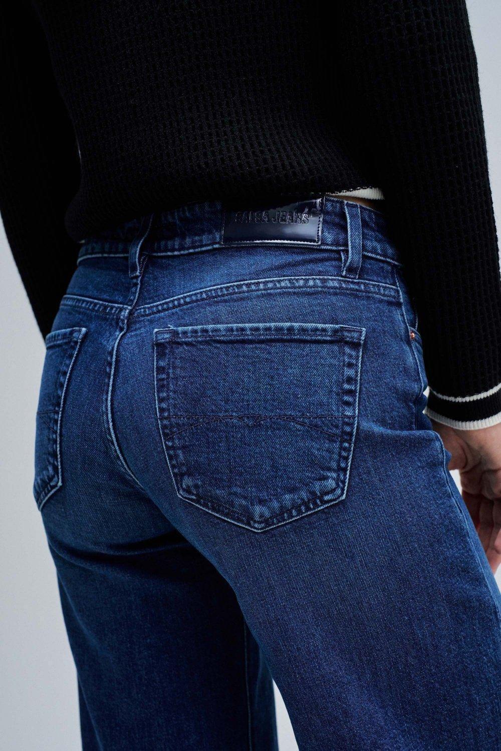 Low Rise Wide Jeans , Navy, large image number 4