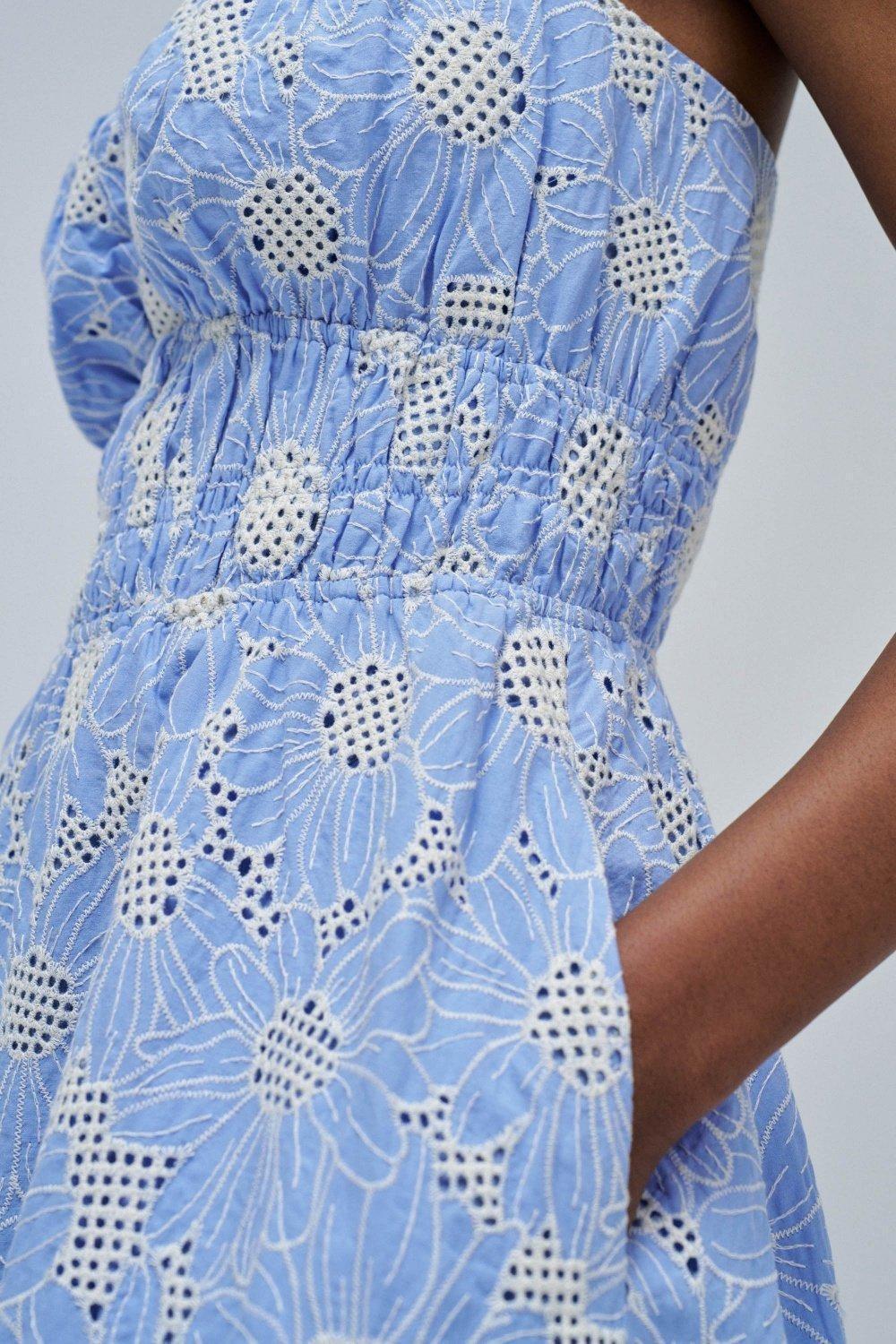 Embroidered Strapless Brunch Midi Dress, Blue, large image number 4