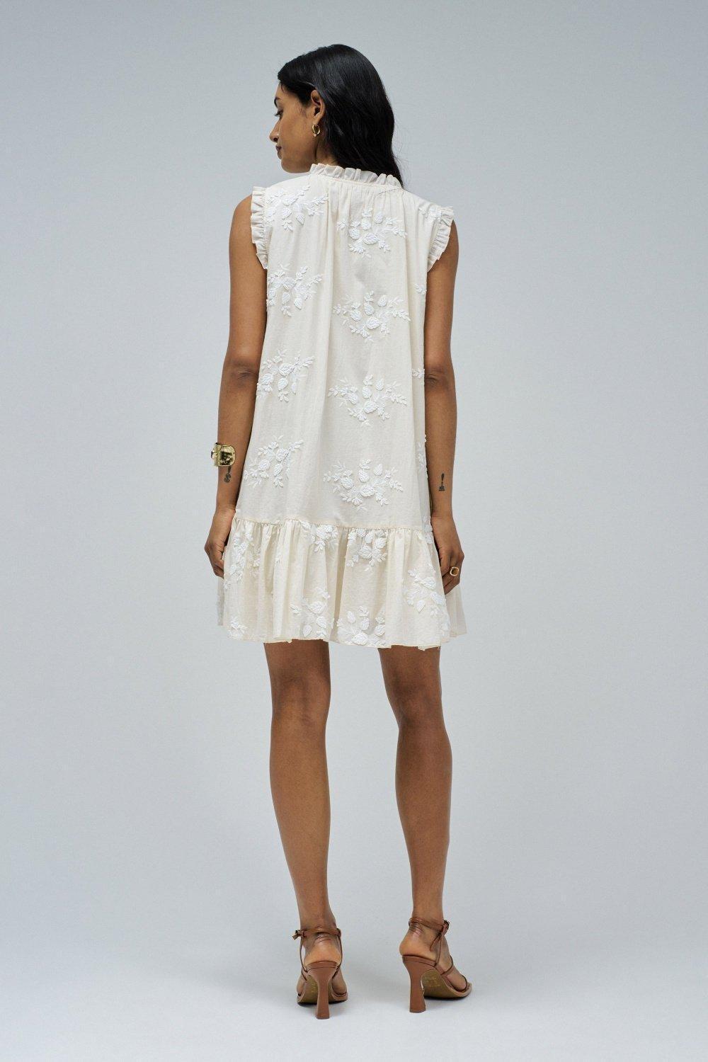 Shirt Dress With Floral Embroidery, Pearl, large image number 3