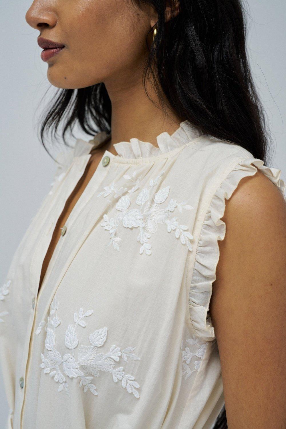 Shirt Dress With Floral Embroidery, Pearl, large image number 4