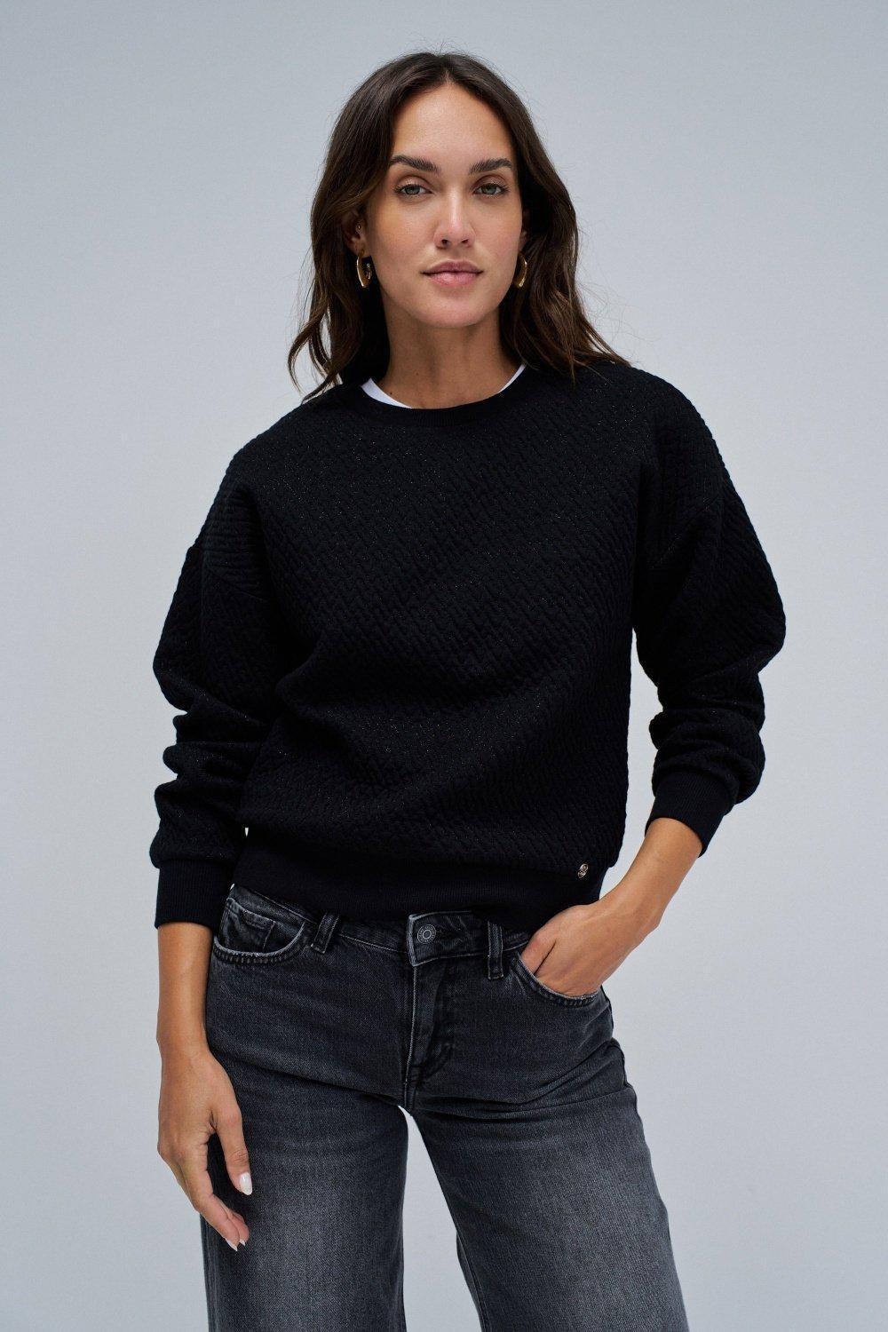 Sweatshirt With Jacquard, Black, medium