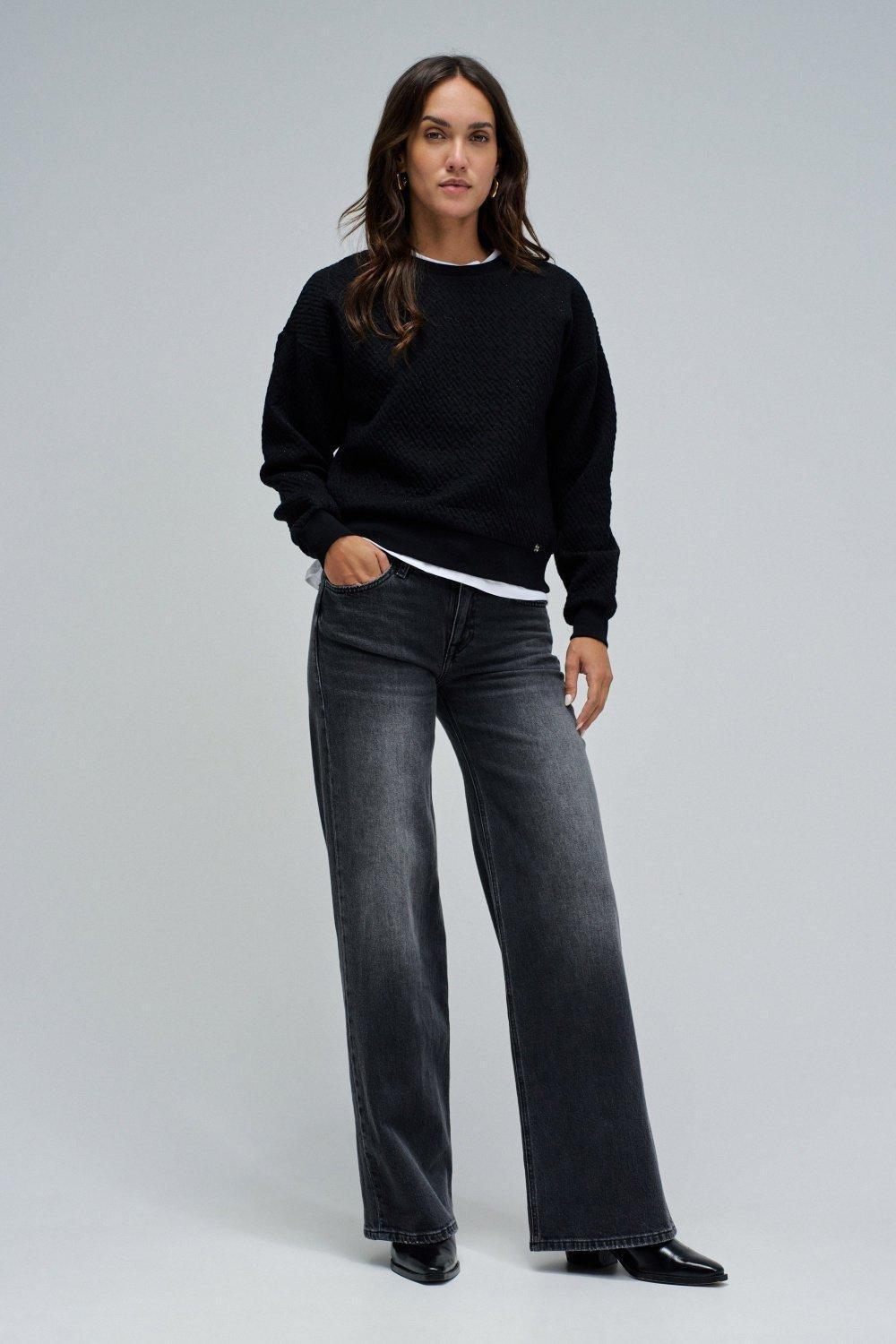 Sweatshirt With Jacquard, Black, medium