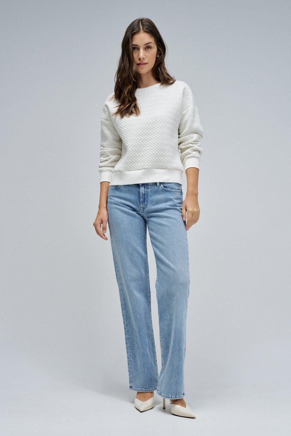 Sweatshirt With Jacquard, Pearl, medium