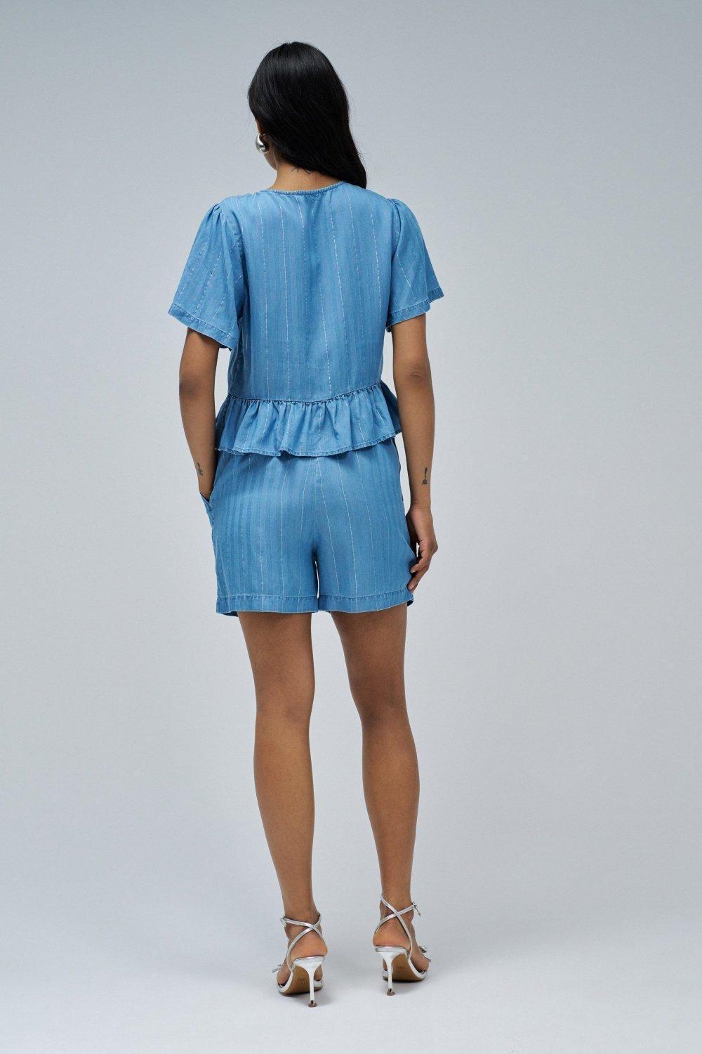 Blue Light denim Blouse With Ruffles, , large image number 3