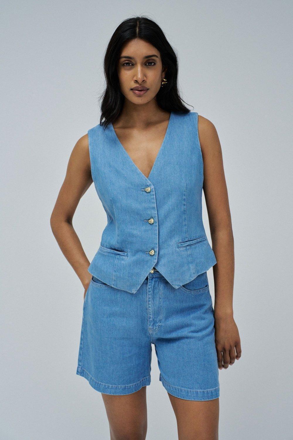 Light Denim Vest , Blue, large image number 0