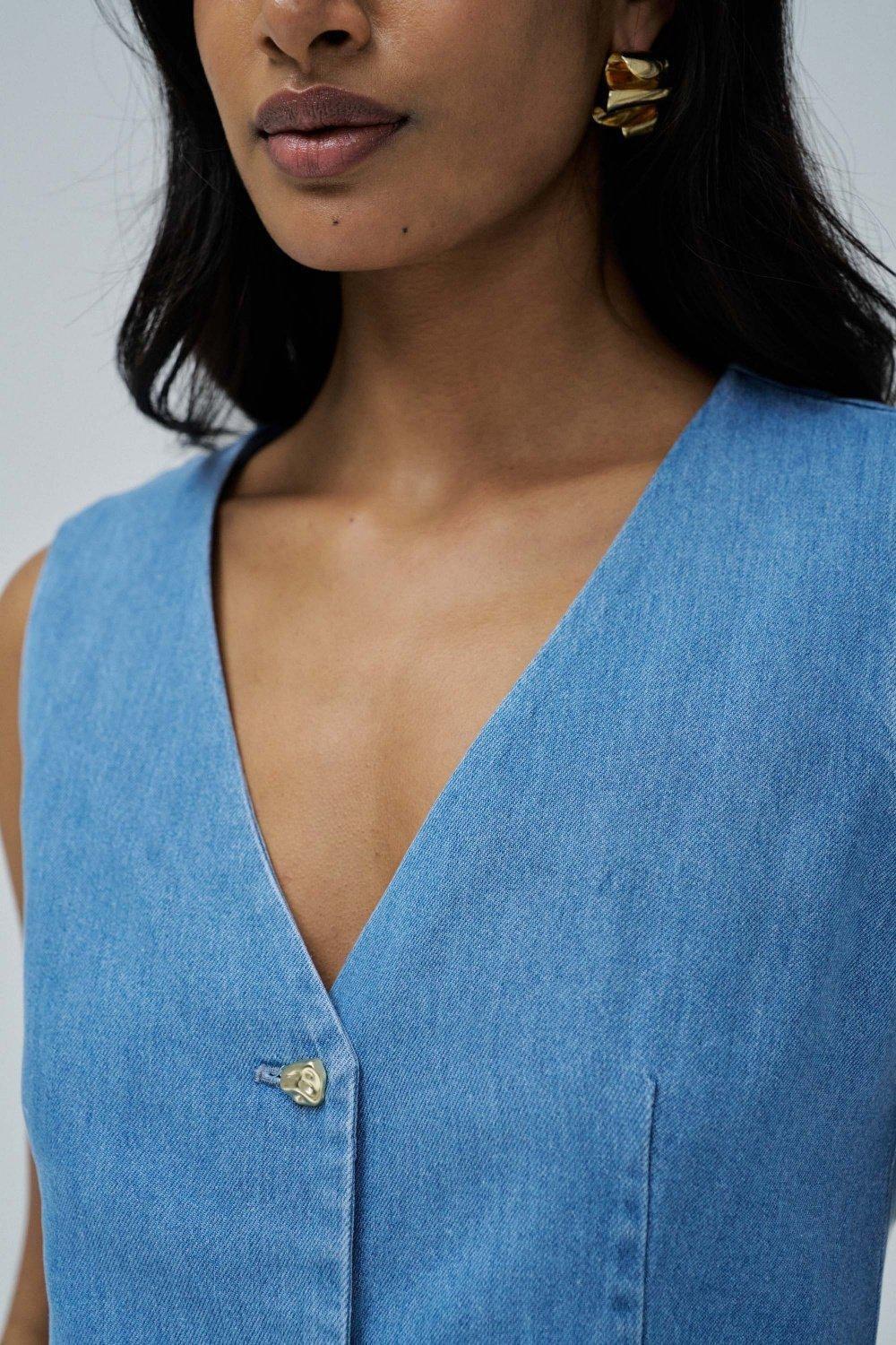 Light Denim Vest , Blue, large image number 4