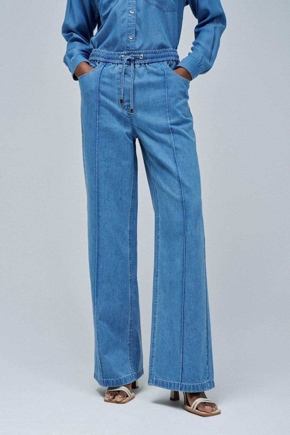 Blue Lightdenim Joggers Trousers With Wide Leg, , large image number 0