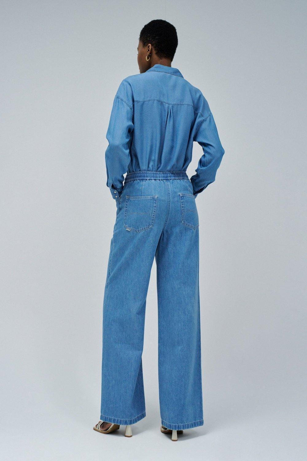 Blue Lightdenim Joggers Trousers With Wide Leg, , large image number 3