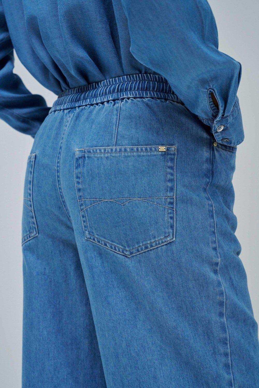 Blue Lightdenim Joggers Trousers With Wide Leg, , large image number 4